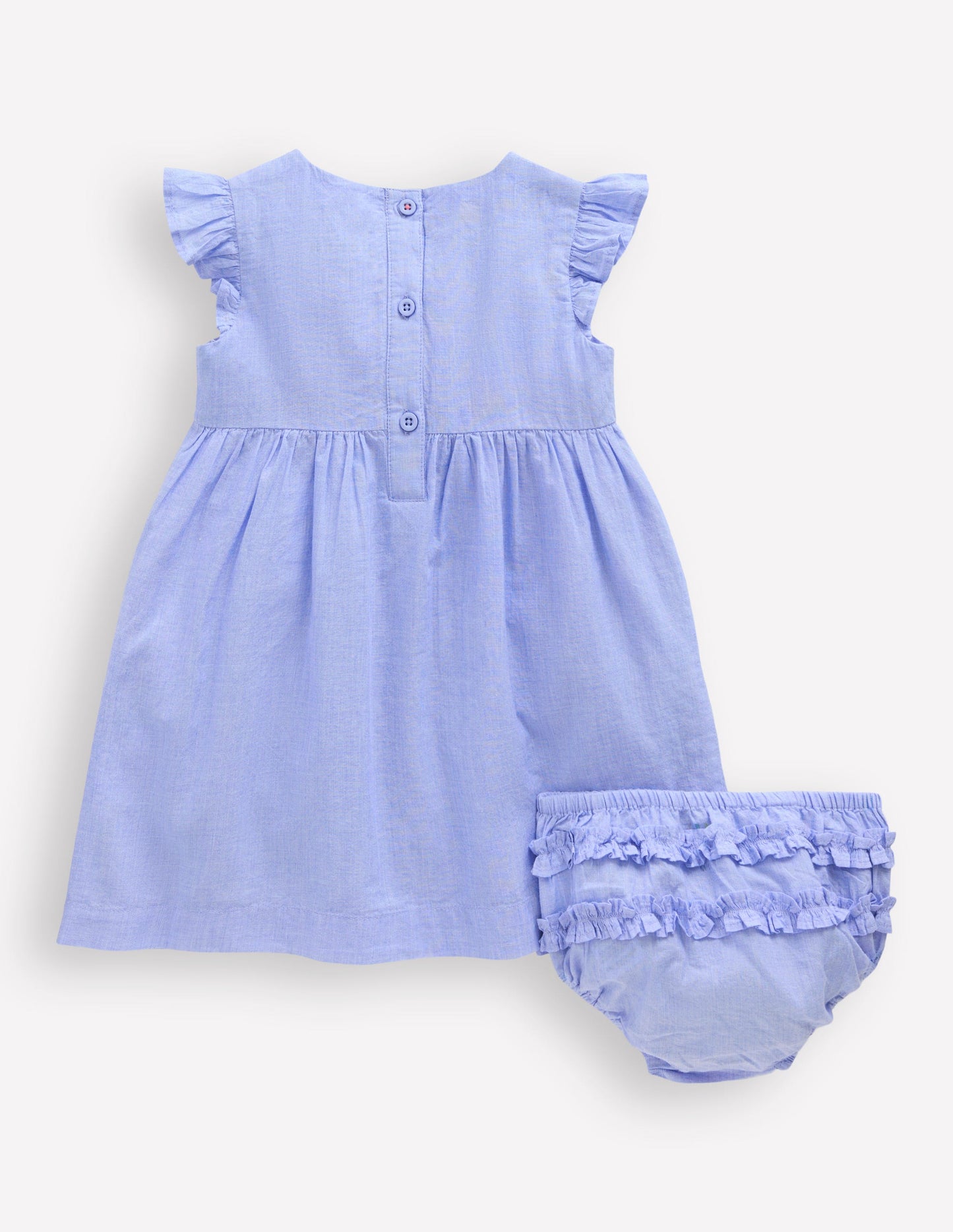 Woven Frill Dress-Blue Patchwork Flower