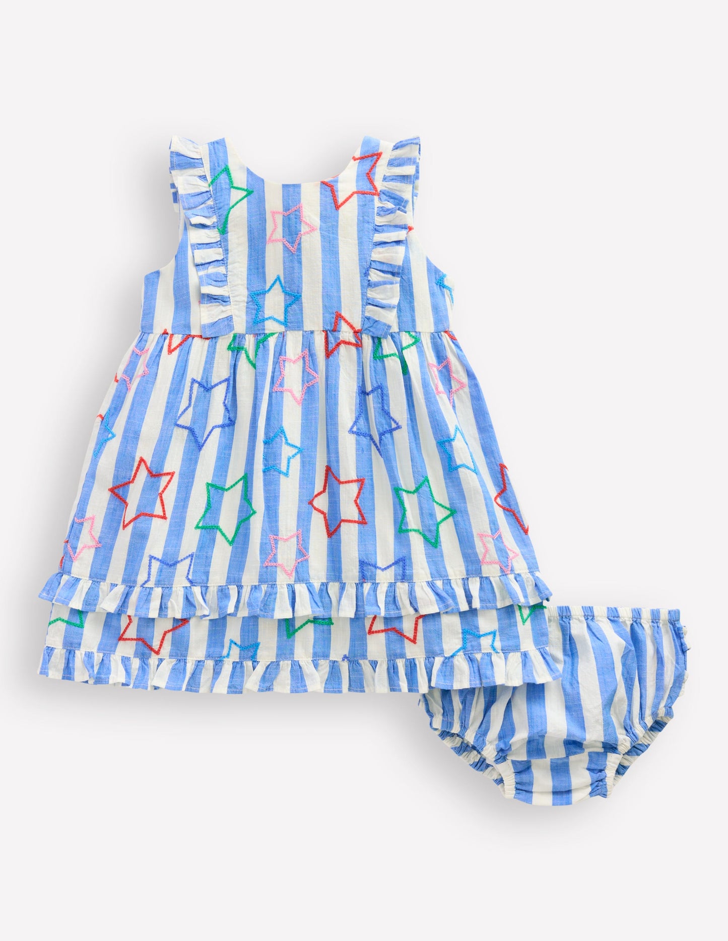 Frilly Pinny Dress-Peacock Plume Blue Star