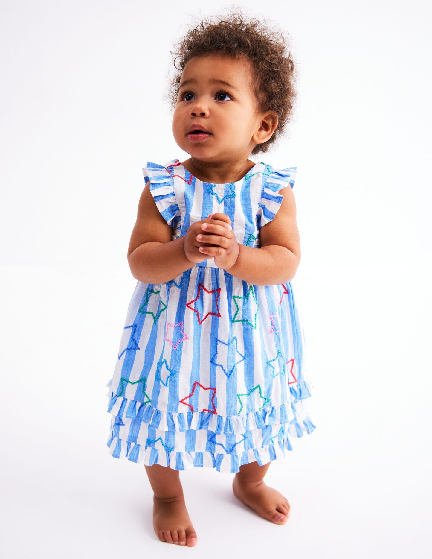 Frilly Pinny Dress-Peacock Plume Blue Star