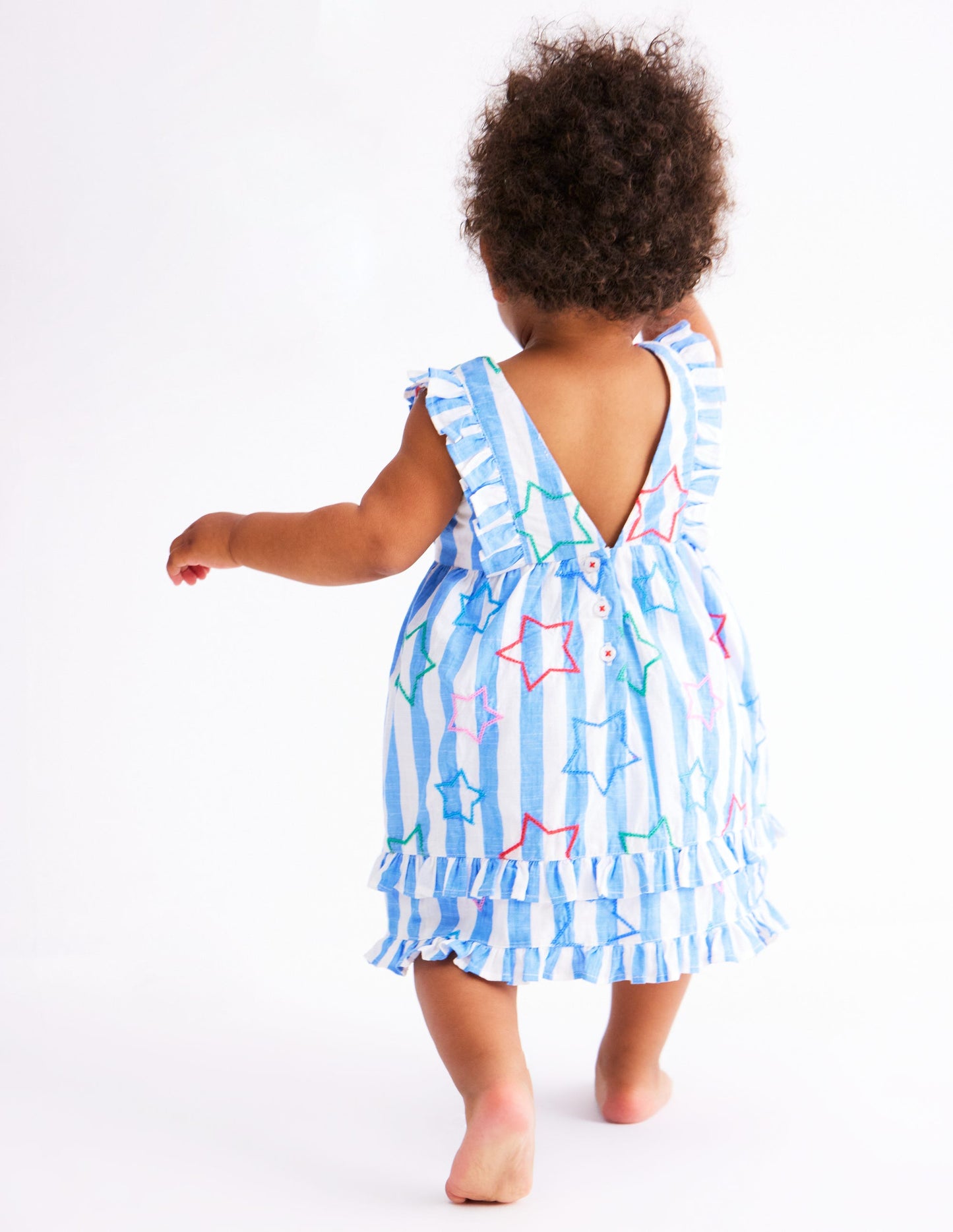 Frilly Pinny Dress-Peacock Plume Blue Star