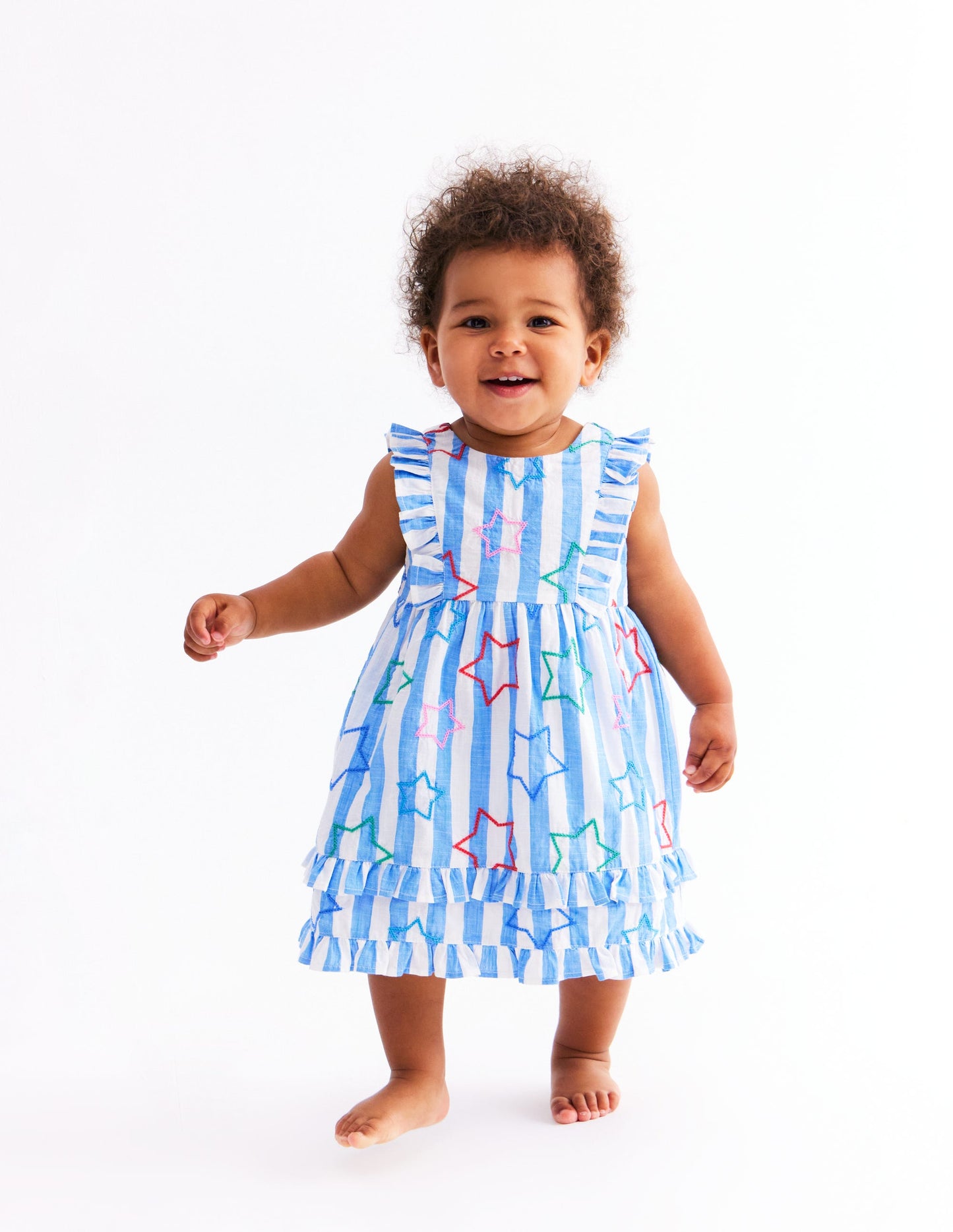 Frilly Pinny Dress-Peacock Plume Blue Star