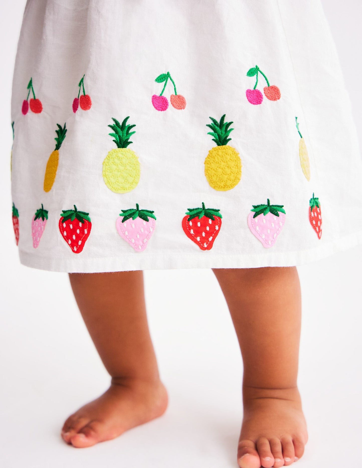 Appliqué Ruffle Dress-Soft Ivory Fruit
