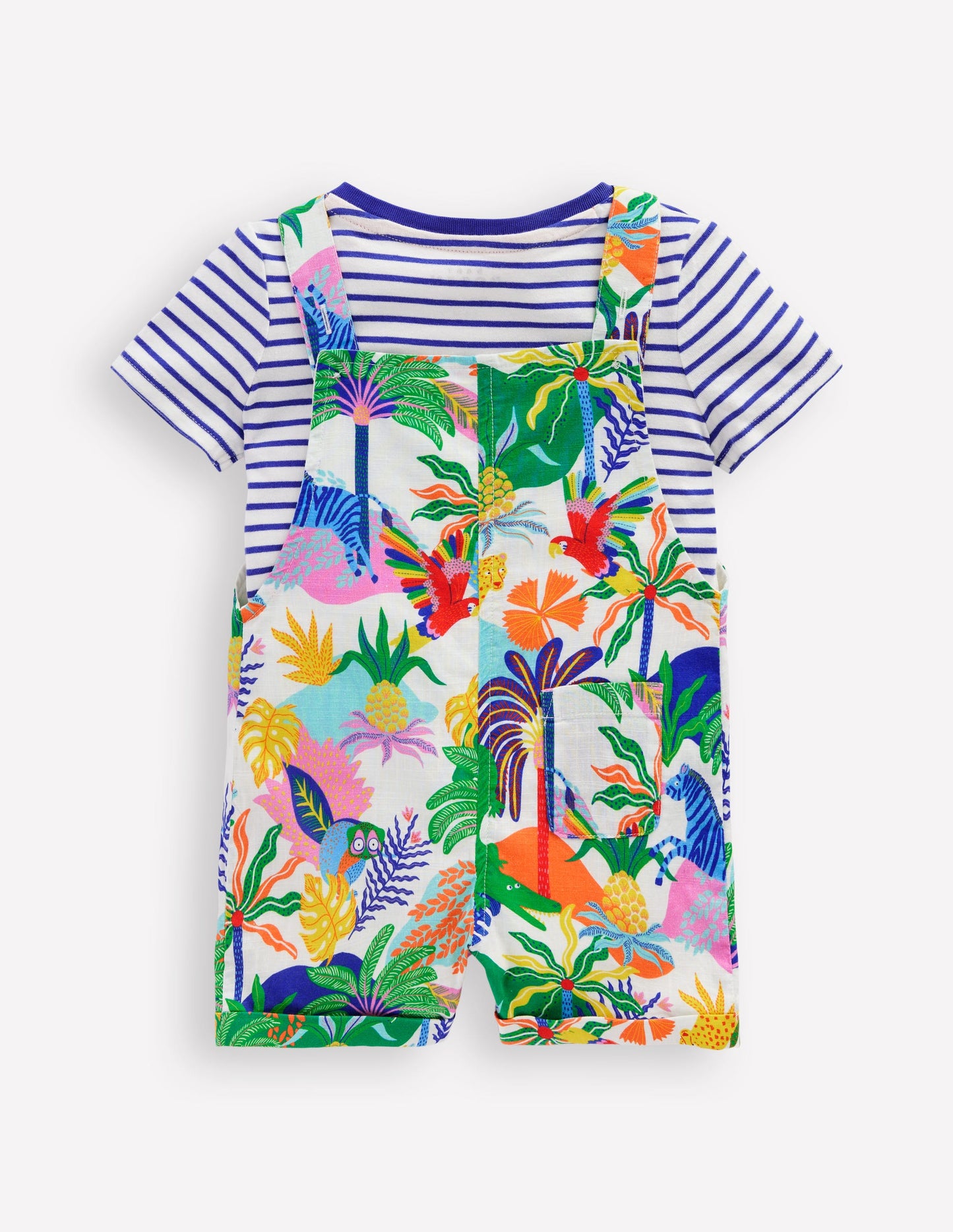 Button Dungaree Set-Coconutmilk Multi Jungle