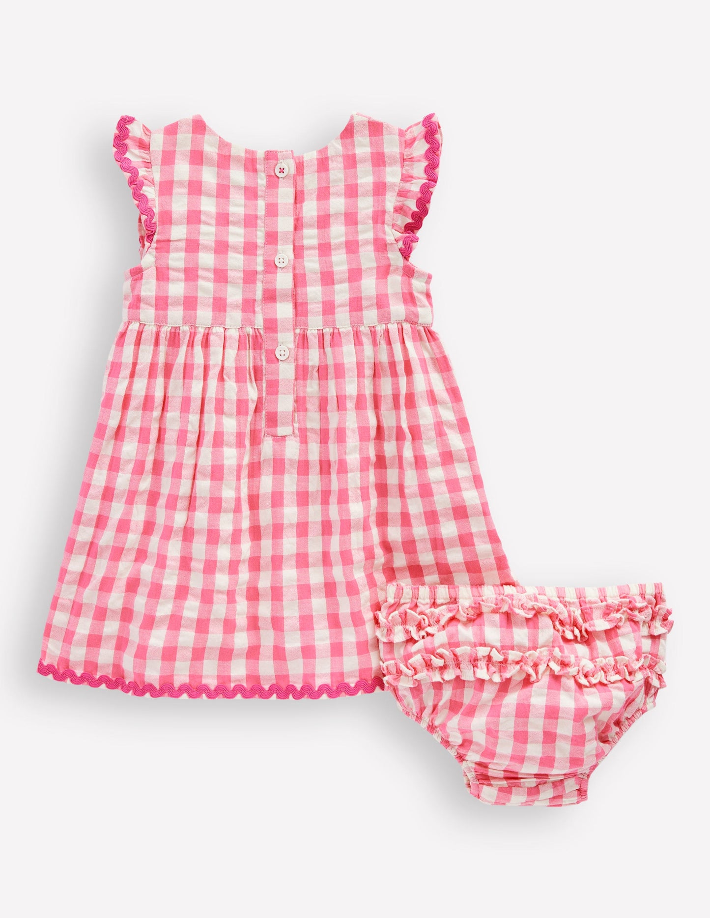 Woven Frill Dress-Pink and Ivory Gingham