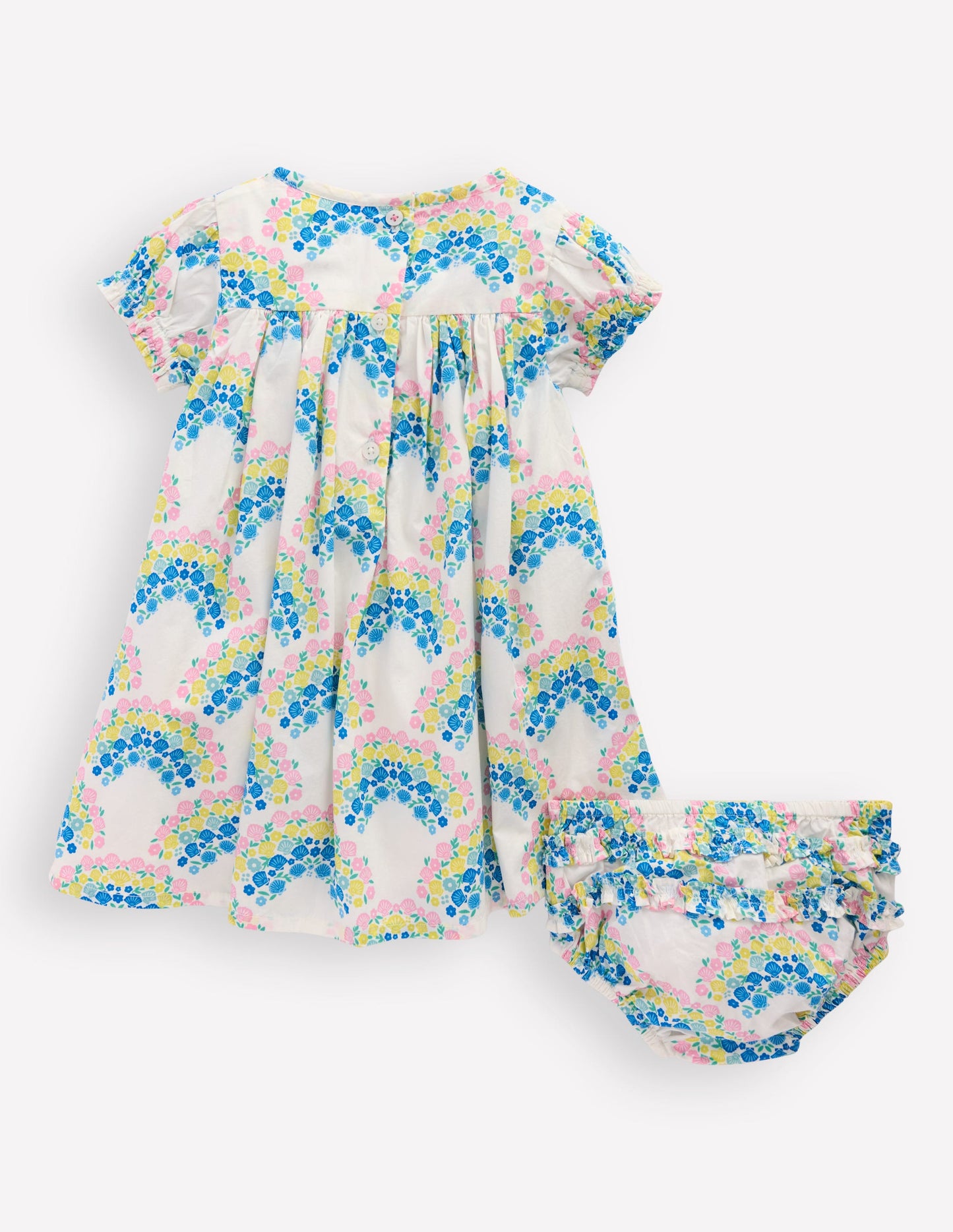 Gathered Woven Dress-Coconut Milk Rainbow Shells
