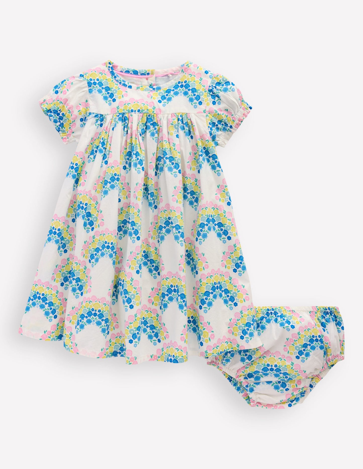 Gathered Woven Dress-Coconut Milk Rainbow Shells