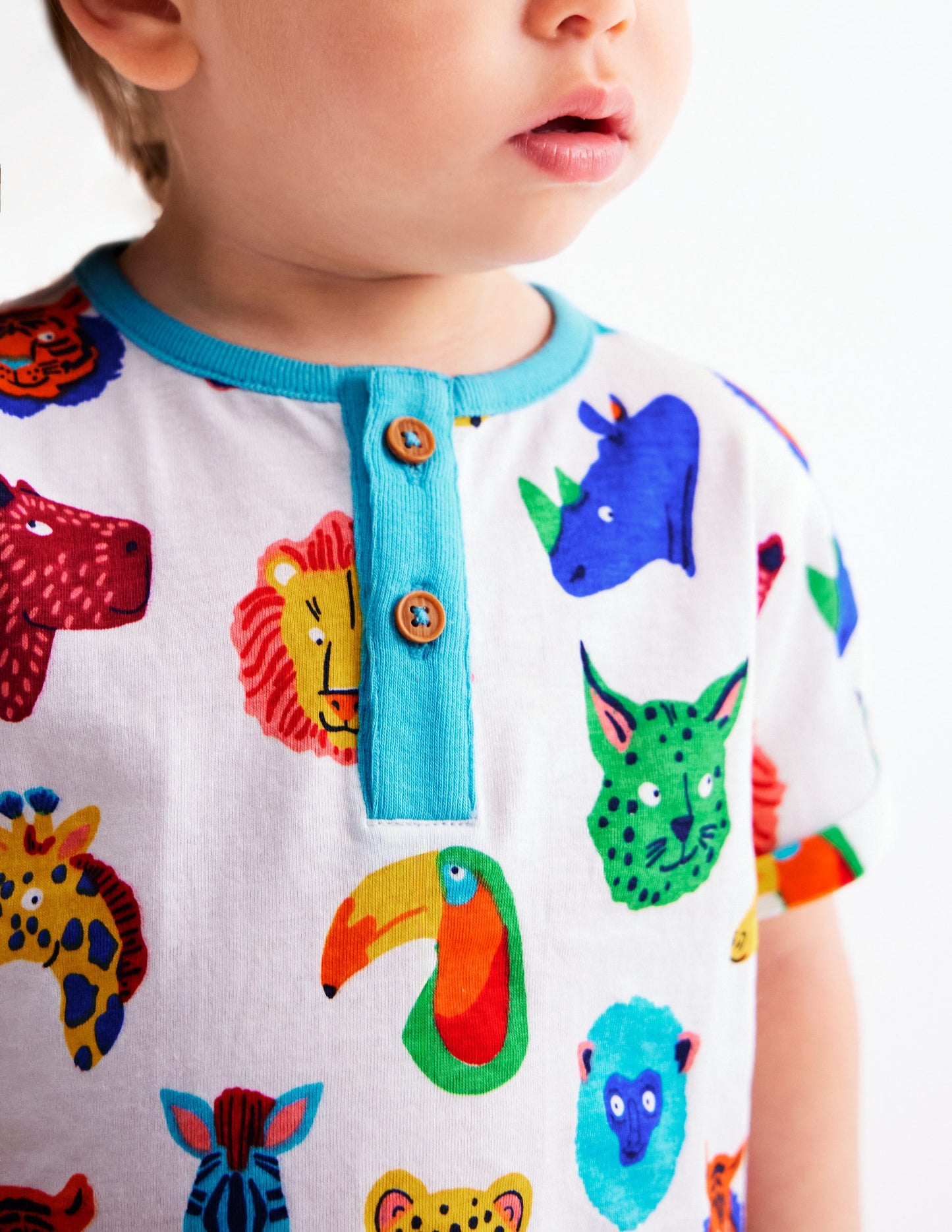 Short Sleeve Printed Play Set-Multi Jungle Faces