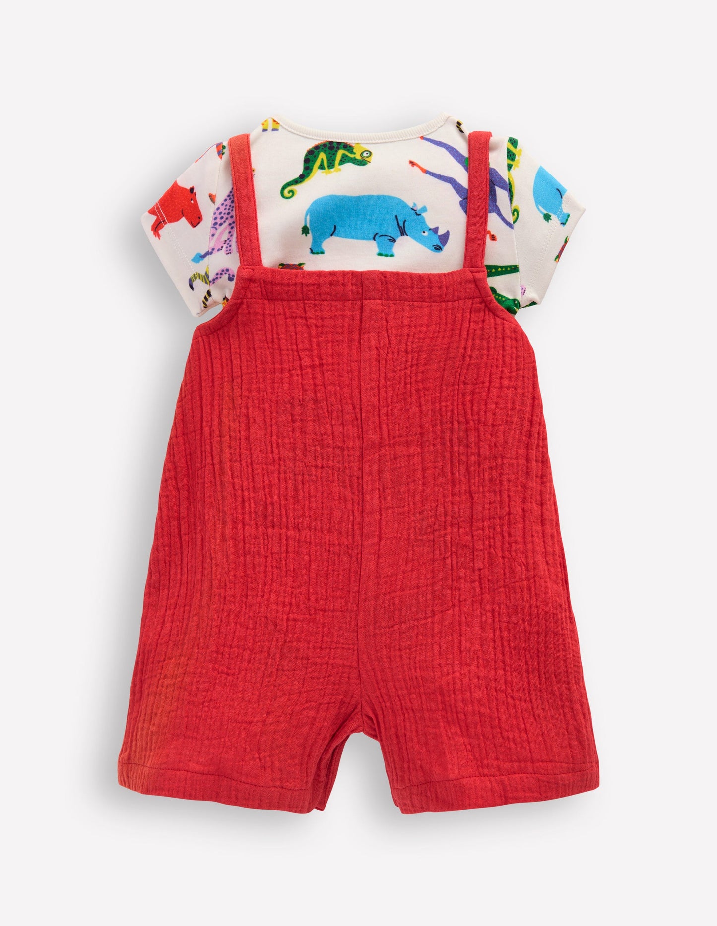 Double Cloth Dungaree Set-Poppy Red Jungle