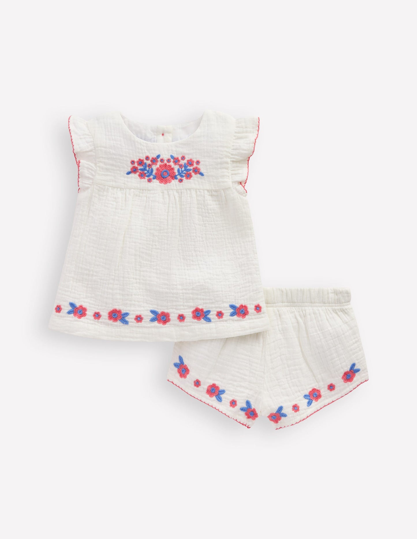 Embroidered Woven Play Set-White Embroidered