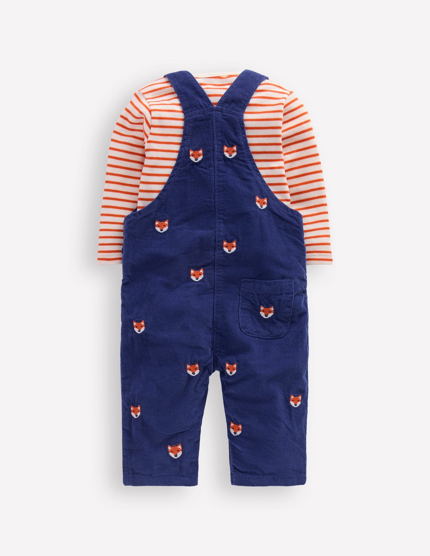 Novelty Cord Dungaree Set-Navy Fox Embroidery
