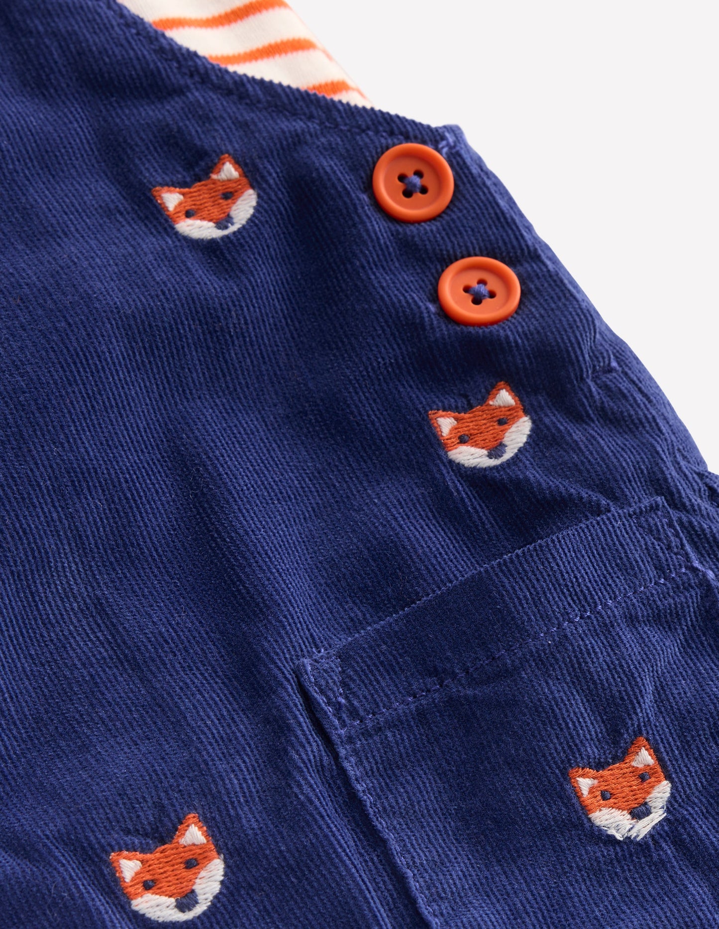 Novelty Cord Dungaree Set-Navy Fox Embroidery