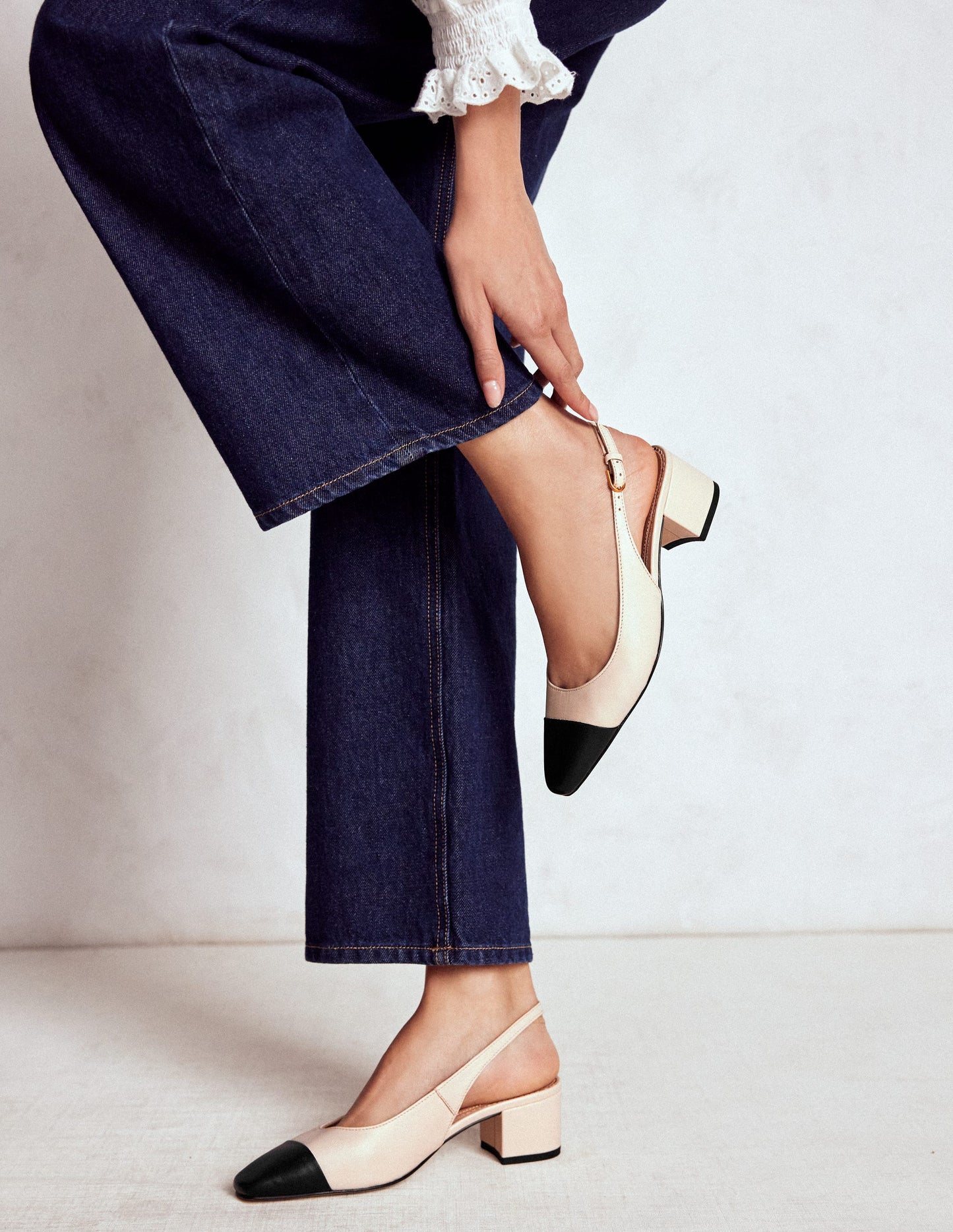 Ailsa Block Heel Slingbacks-Ecru