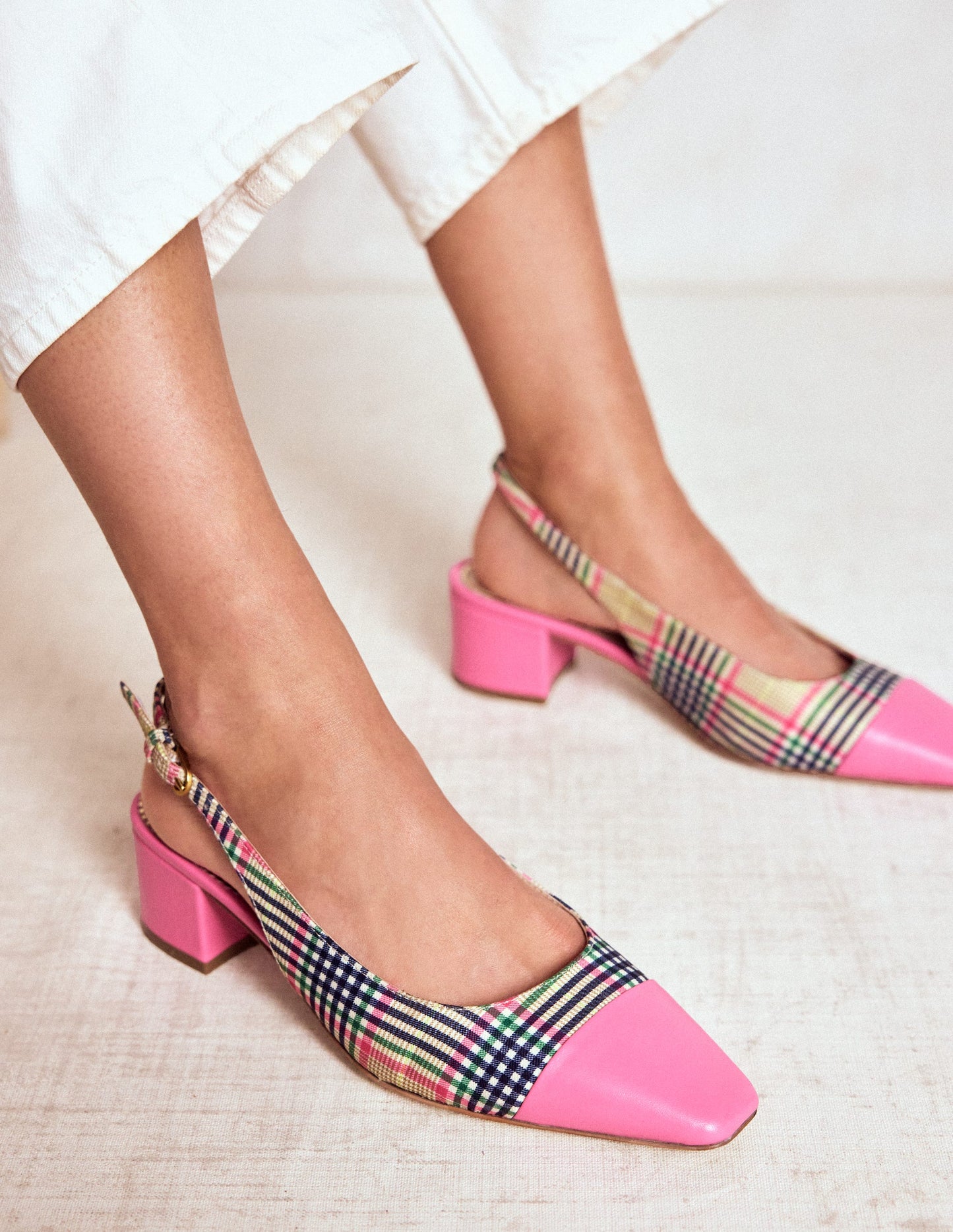 Ailsa Block Heel Slingbacks-Multi Check