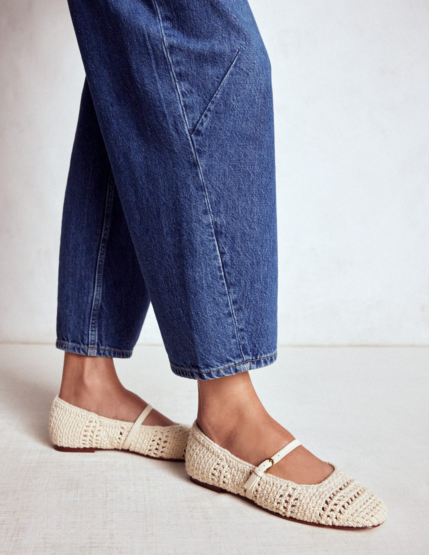 Crochet Mary Jane Flats-Ecru