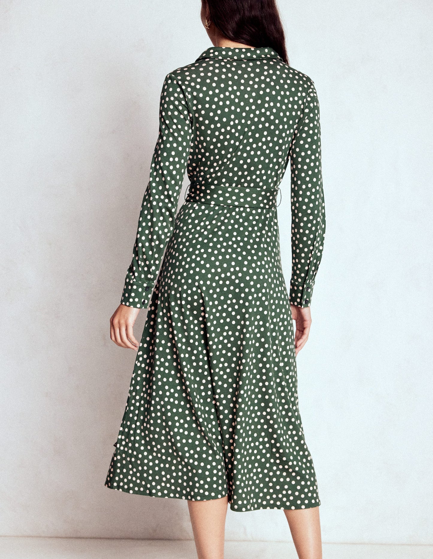Marcia Jersey Shirt Dress-Hunter Green, Painted Dot