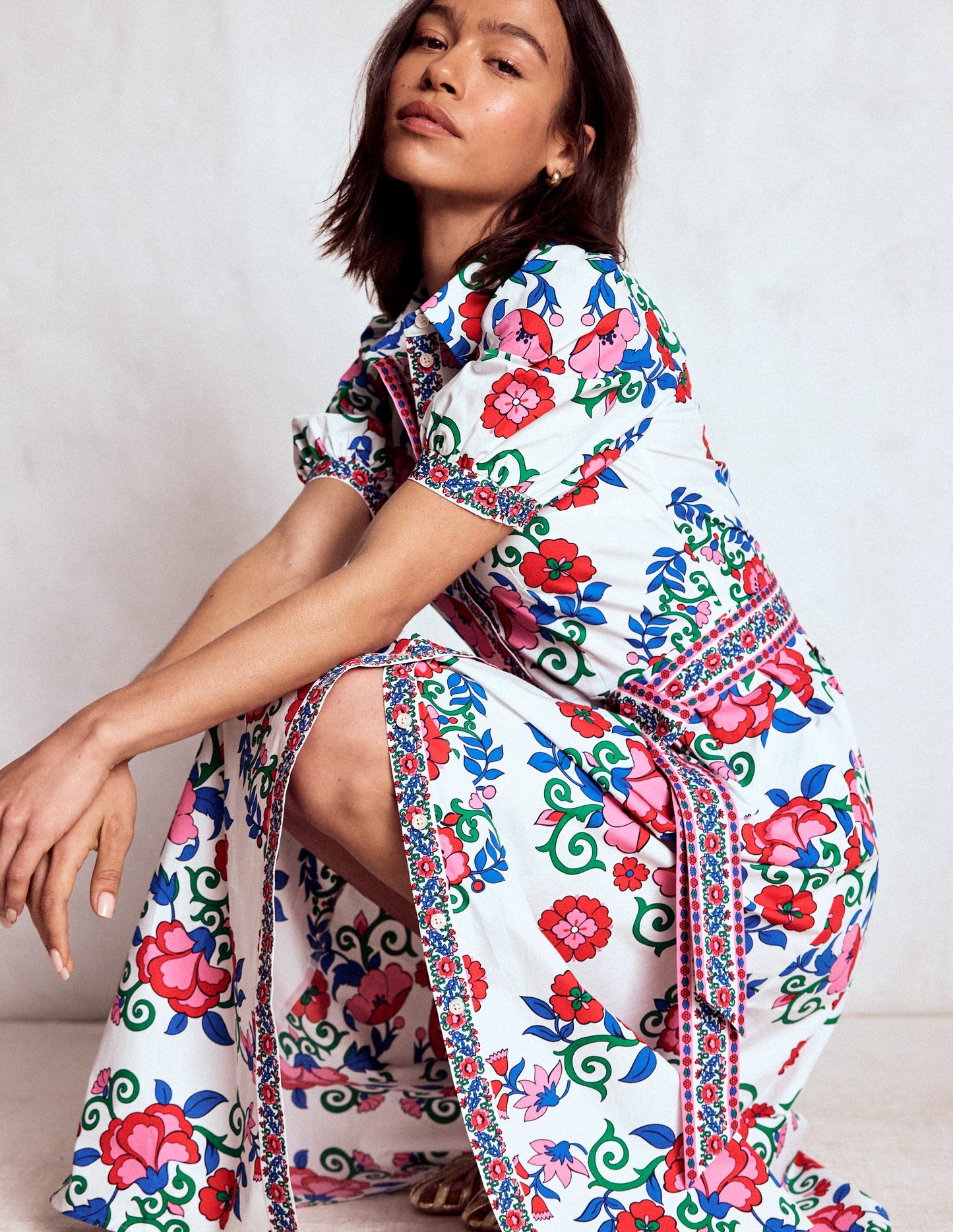 Alexa Maxi Shirt Dress-Multi, Ornamental Lattice