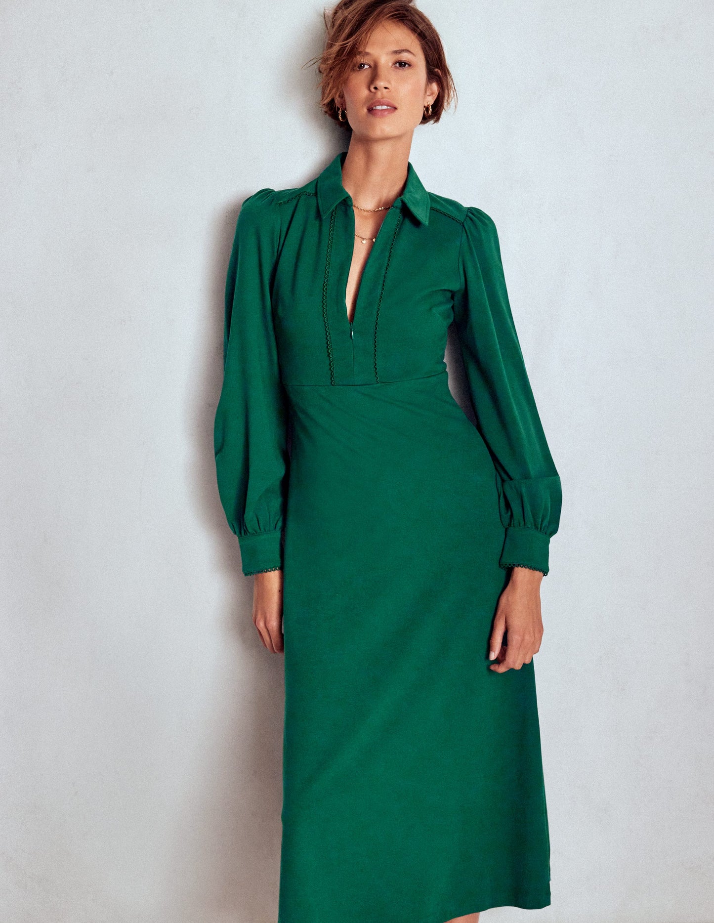 Pip Zip-Up Ponte Midi Dress-Emerald Night
