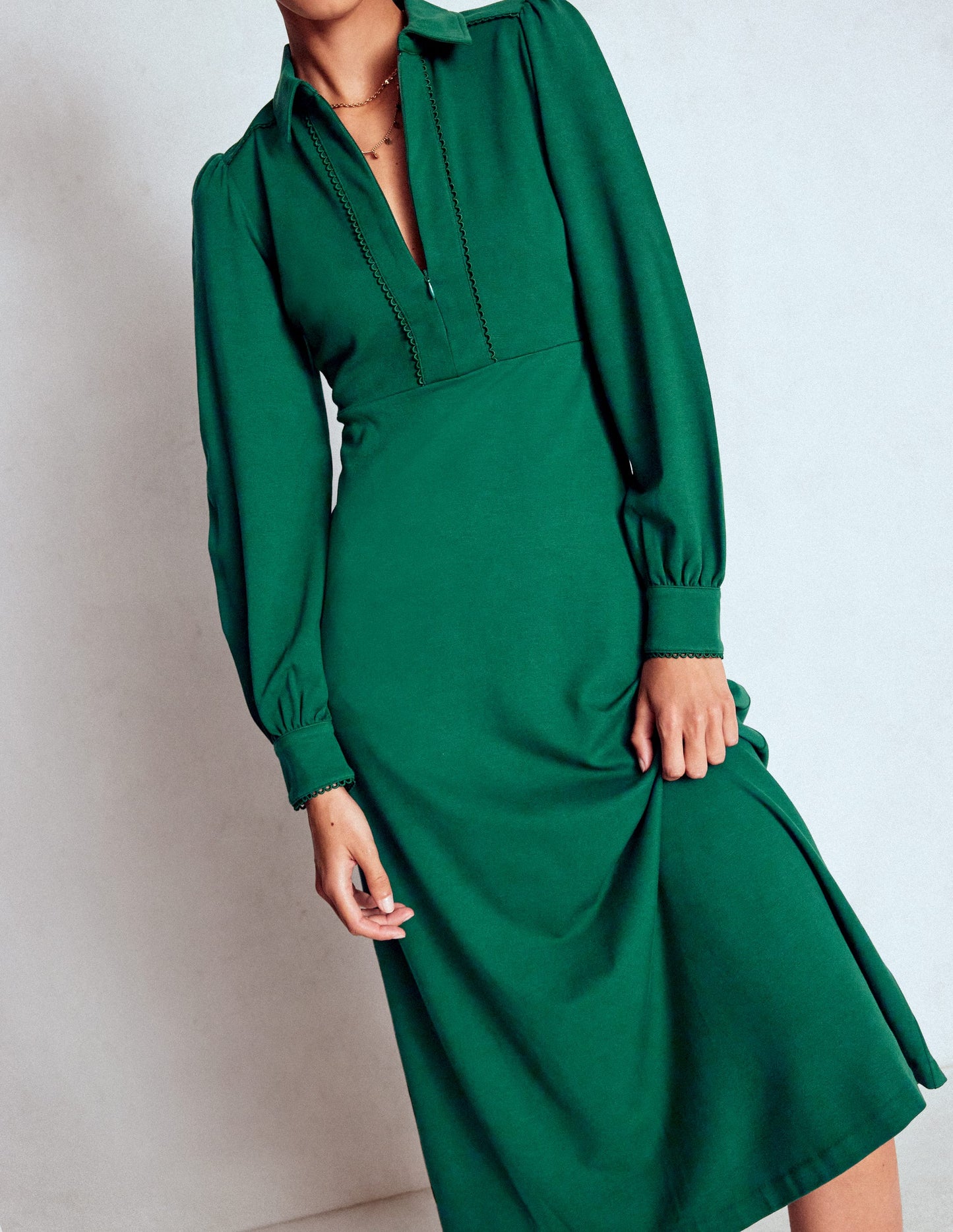 Pip Zip-Up Ponte Midi Dress-Emerald Night