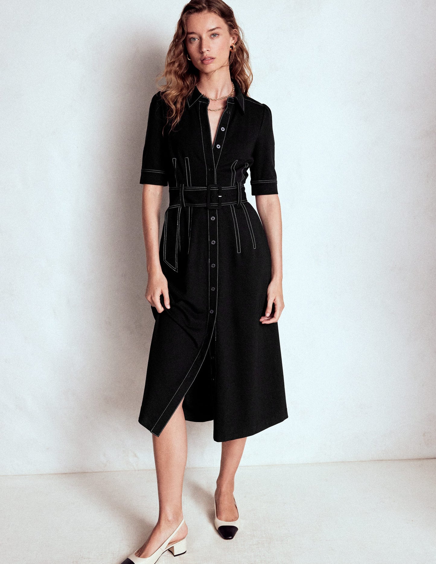 Anita Ponte Shirt Dress-Black