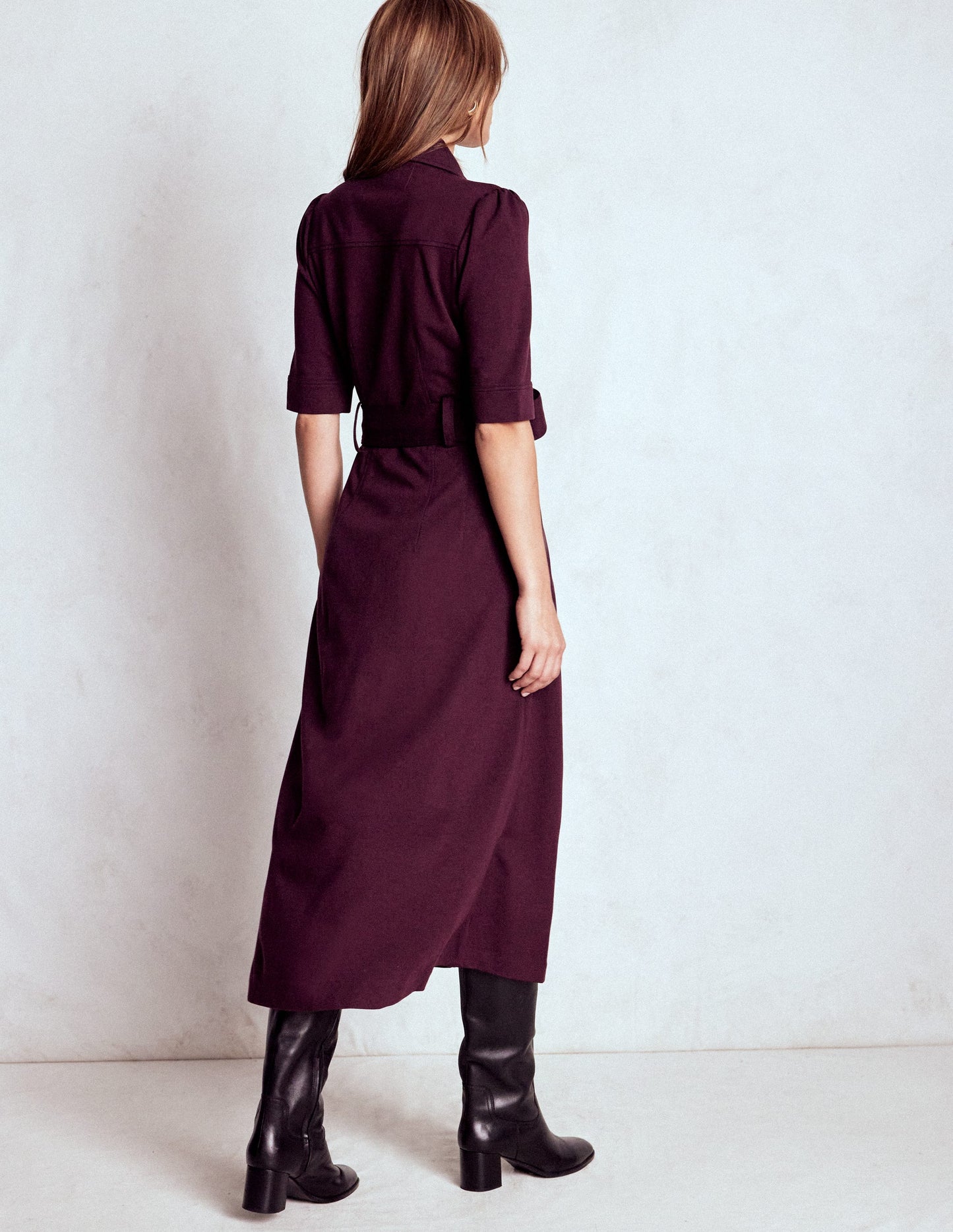 Anita Ponte Shirt Dress-Dark Cherry