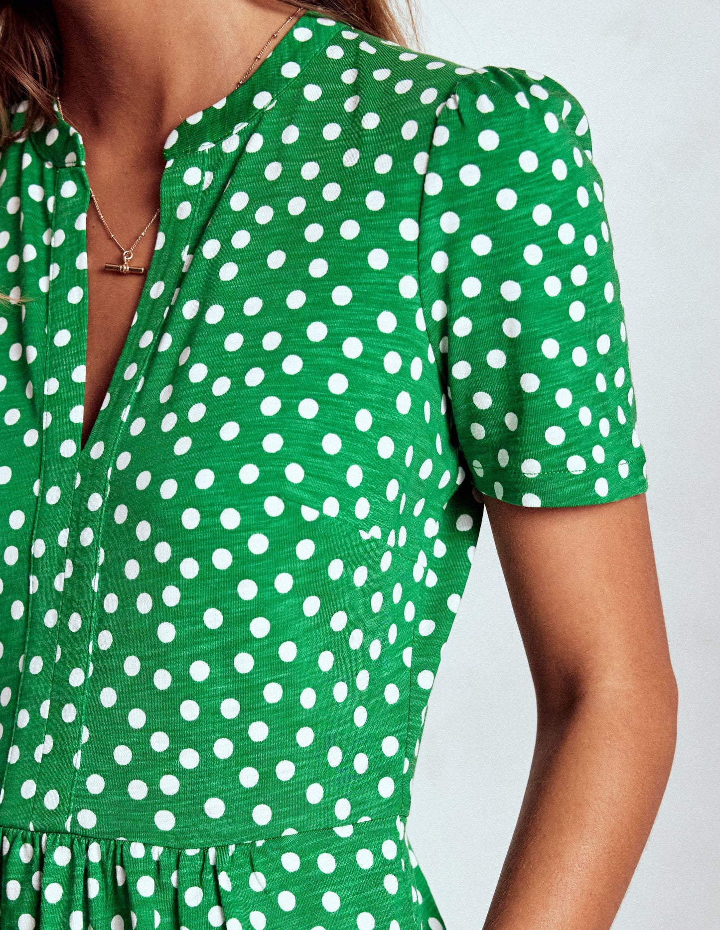 Naomi Short Sleeve Dress-Highland Green, Painted Dot