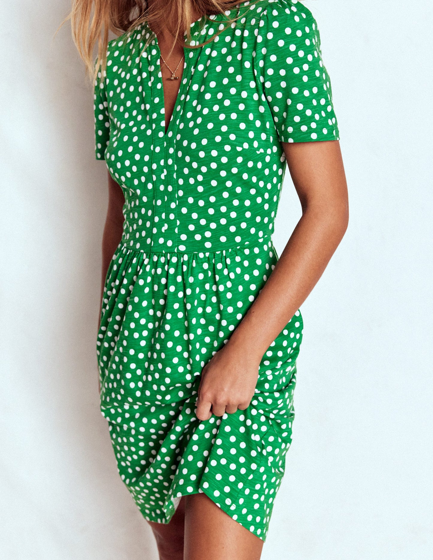 Naomi Short Sleeve Dress-Highland Green, Painted Dot