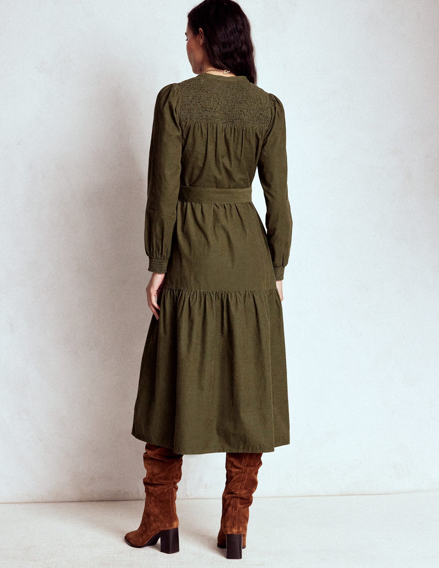 Cecily Cord Midi Dress-Woodland Green