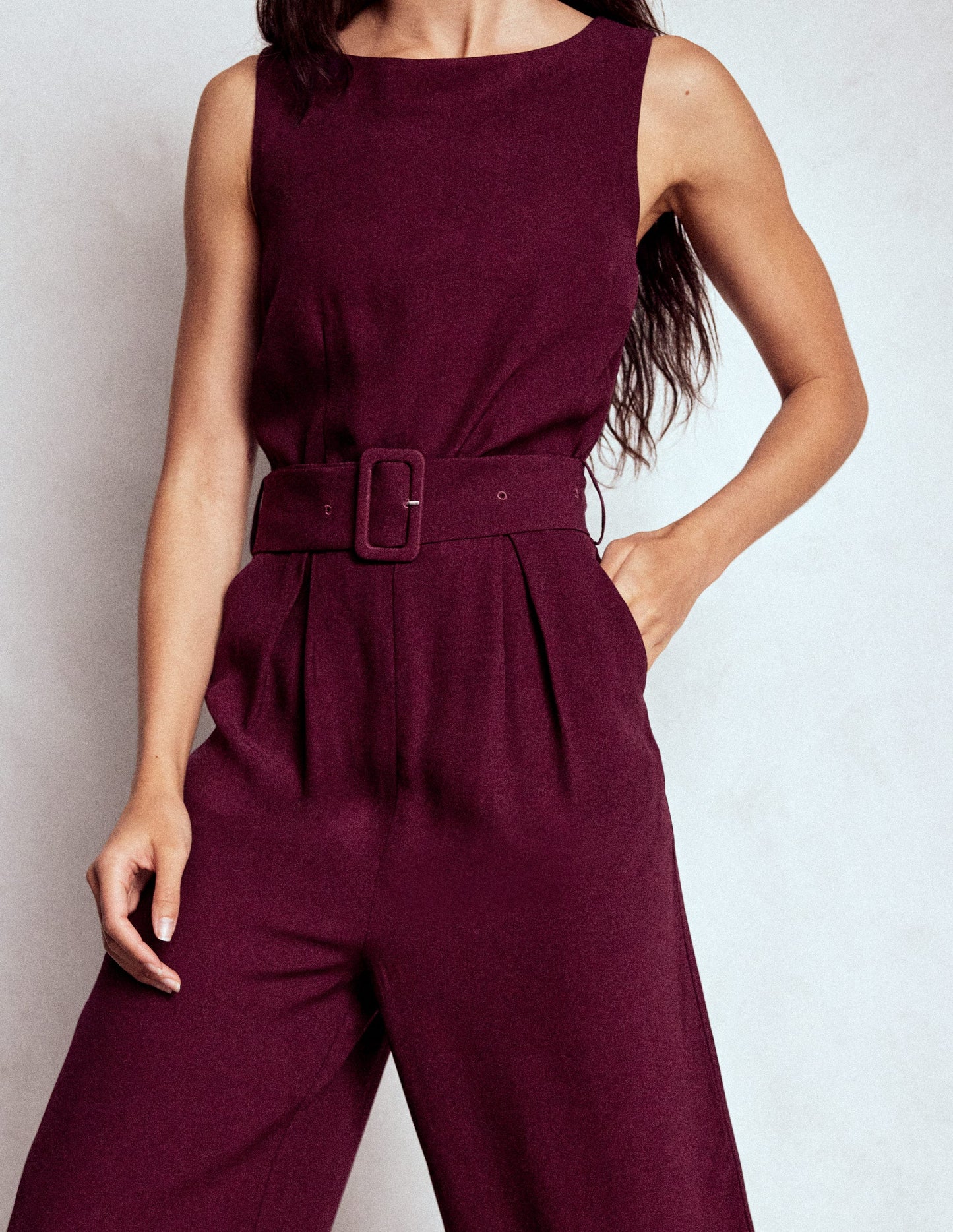 Gwen Slash Neck Jumpsuit-Dark Cherry
