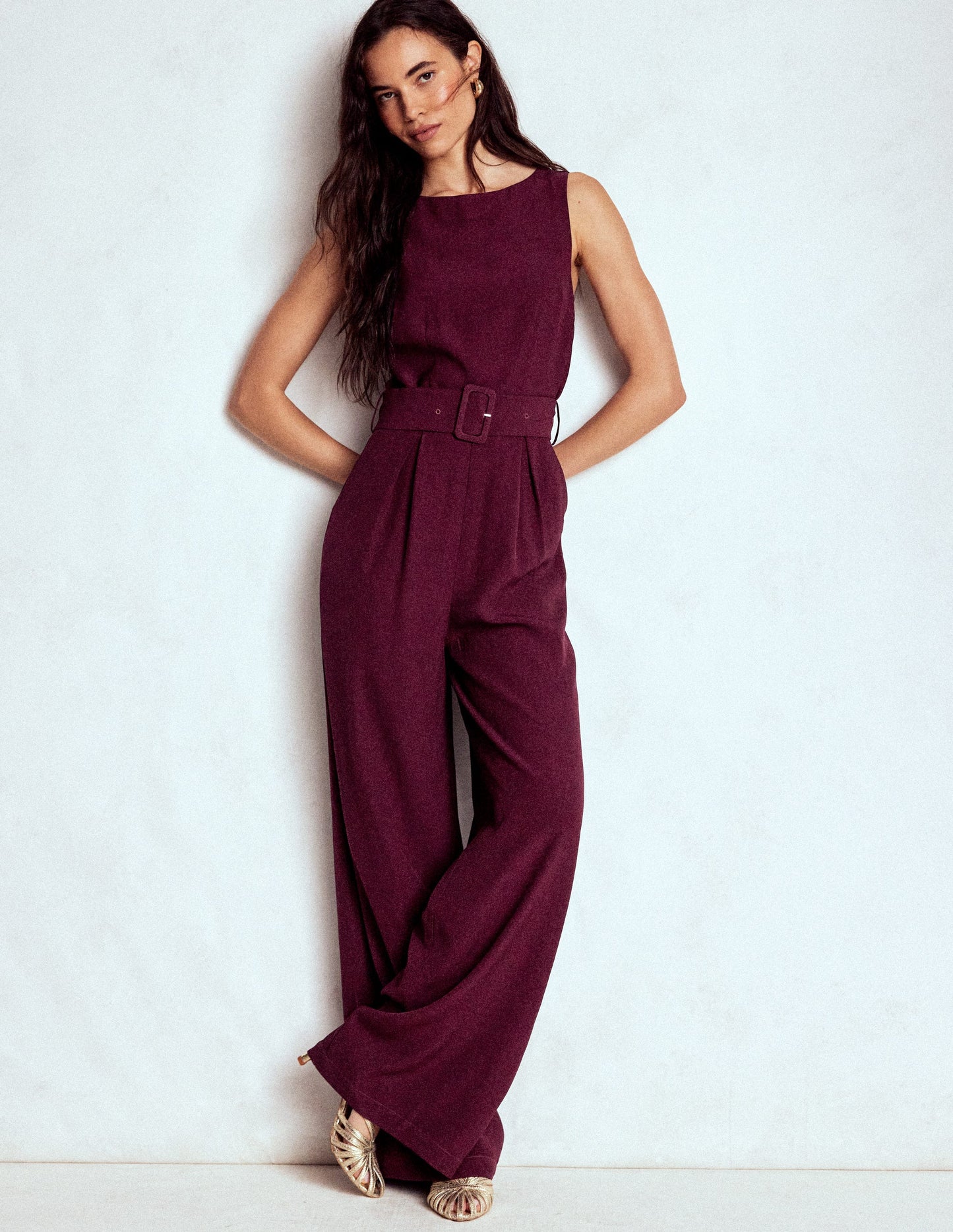 Gwen Slash Neck Jumpsuit-Dark Cherry