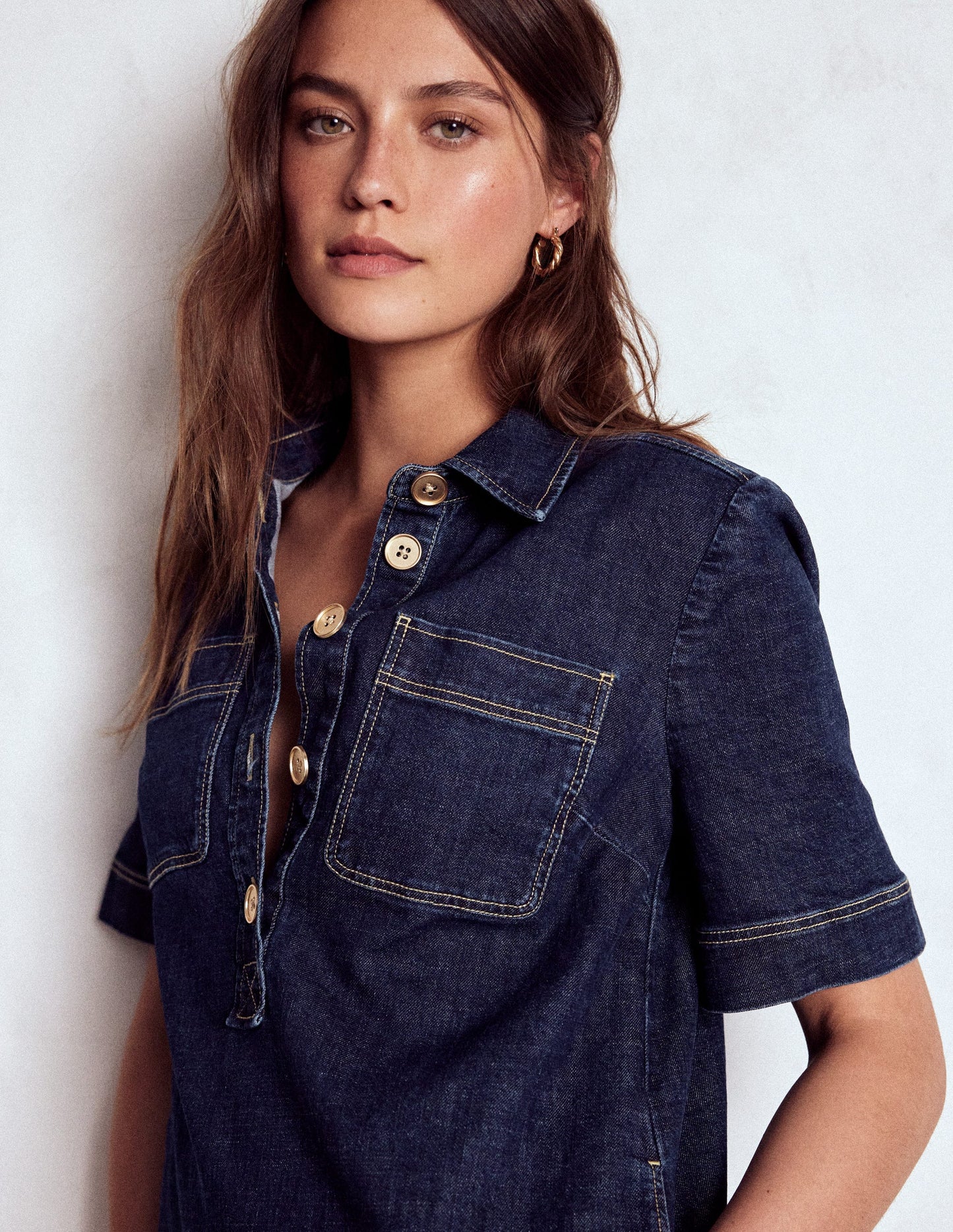 Zia Denim Pocket Shift Dress-Dark Indigo