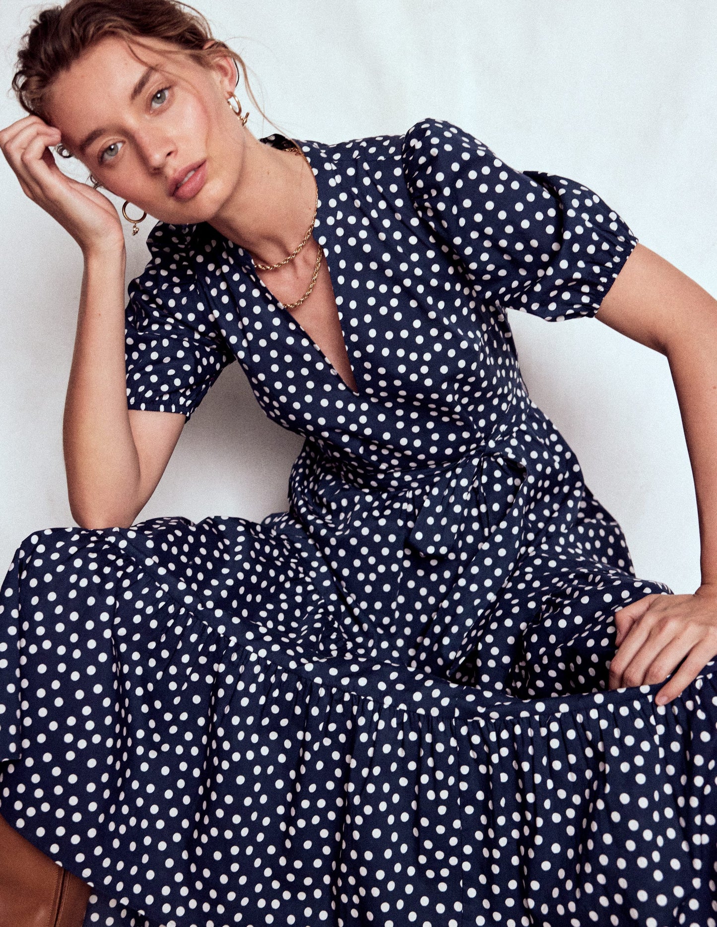 Christabel Cotton Midi Dress-French Navy, Painted Dot