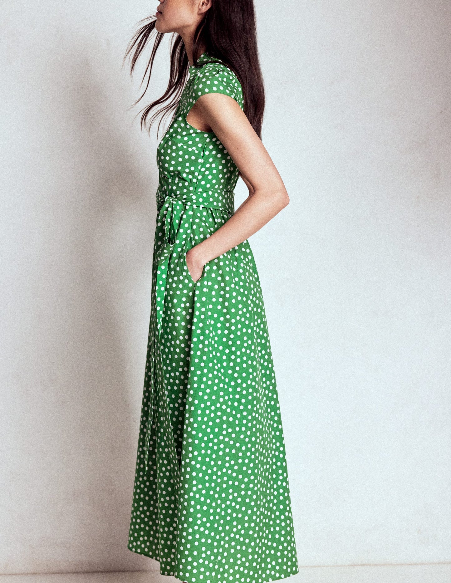 Julia Cotton Wrap Midi Dress-Highland Green, Painted Dot