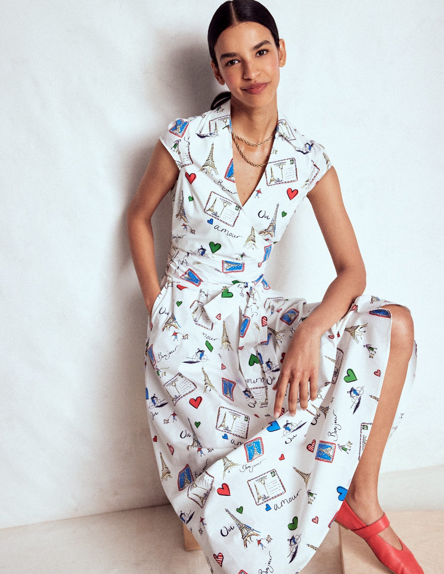 Julia Cotton Wrap Midi Dress-Ivory, Postcard From Paris