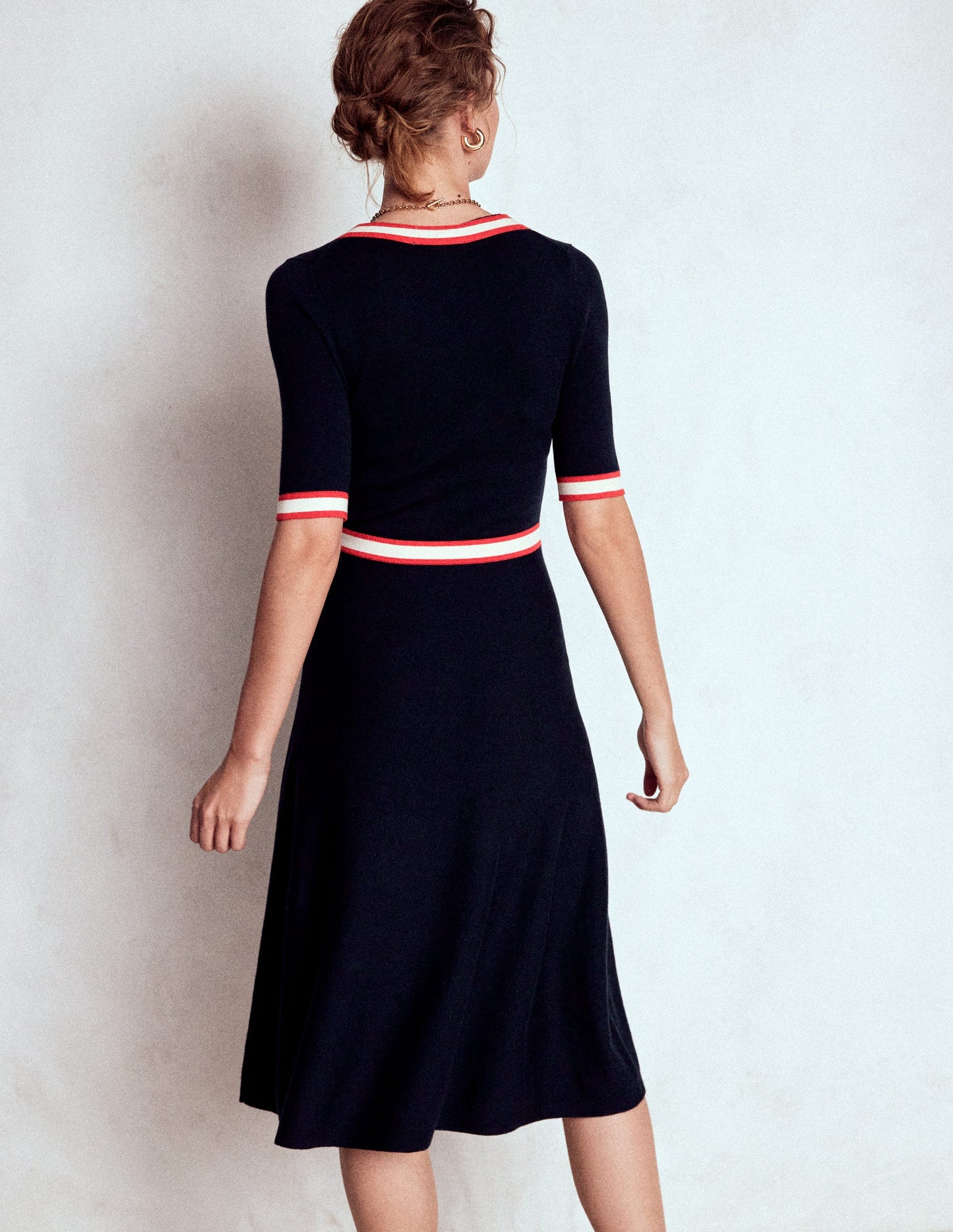 Tipped Bow Dress-Navy