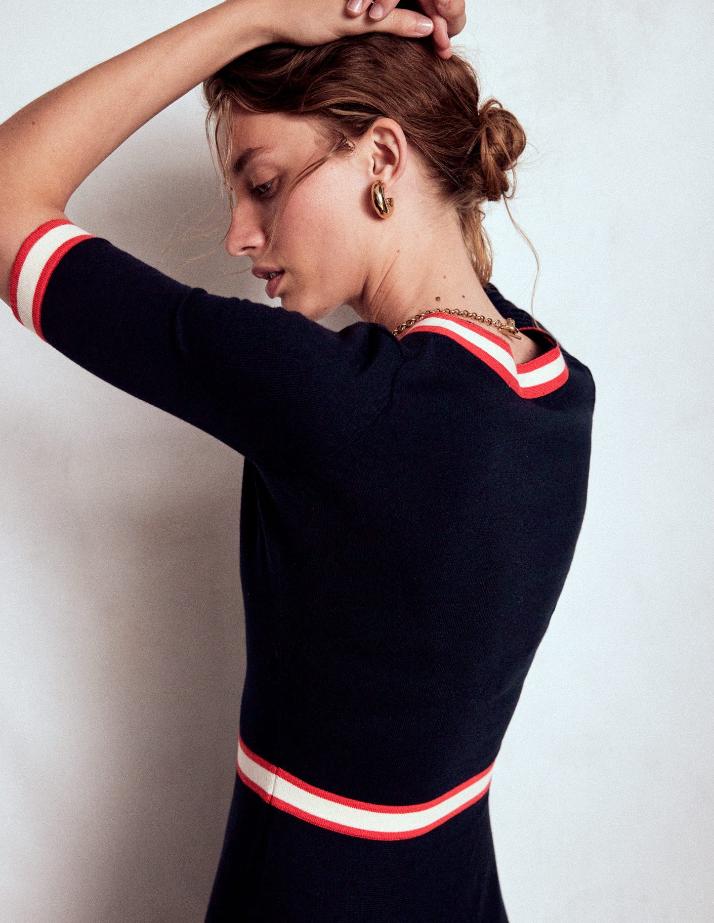 Tipped Bow Dress-Navy
