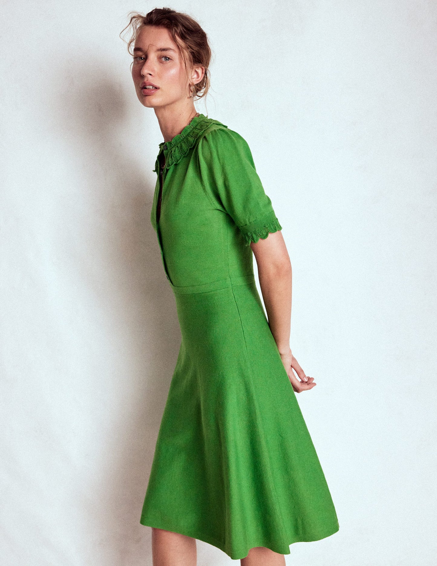 Melina Ruffle Knitted Dress-Paradise Green