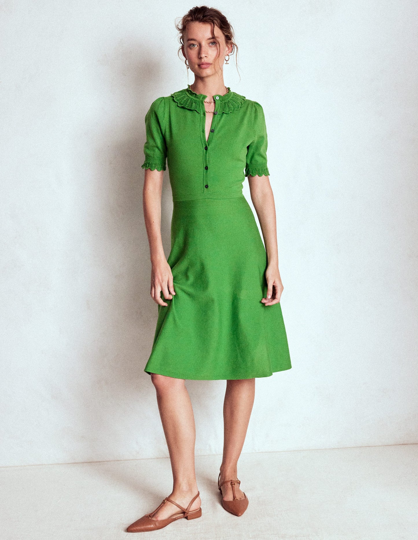 Melina Ruffle Knitted Dress-Paradise Green