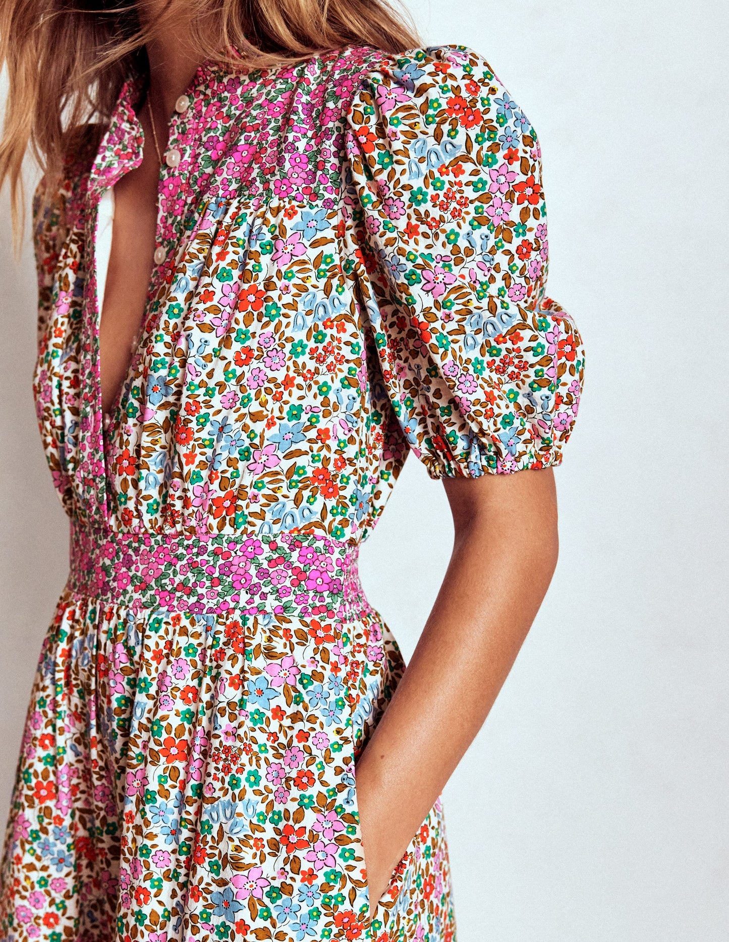 Beatrice Cotton Midi Dress-Multi, Flowerbed Cluster