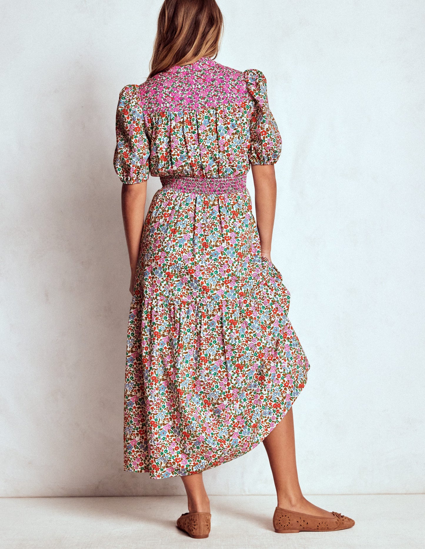 Beatrice Cotton Midi Dress-Multi, Flowerbed Cluster
