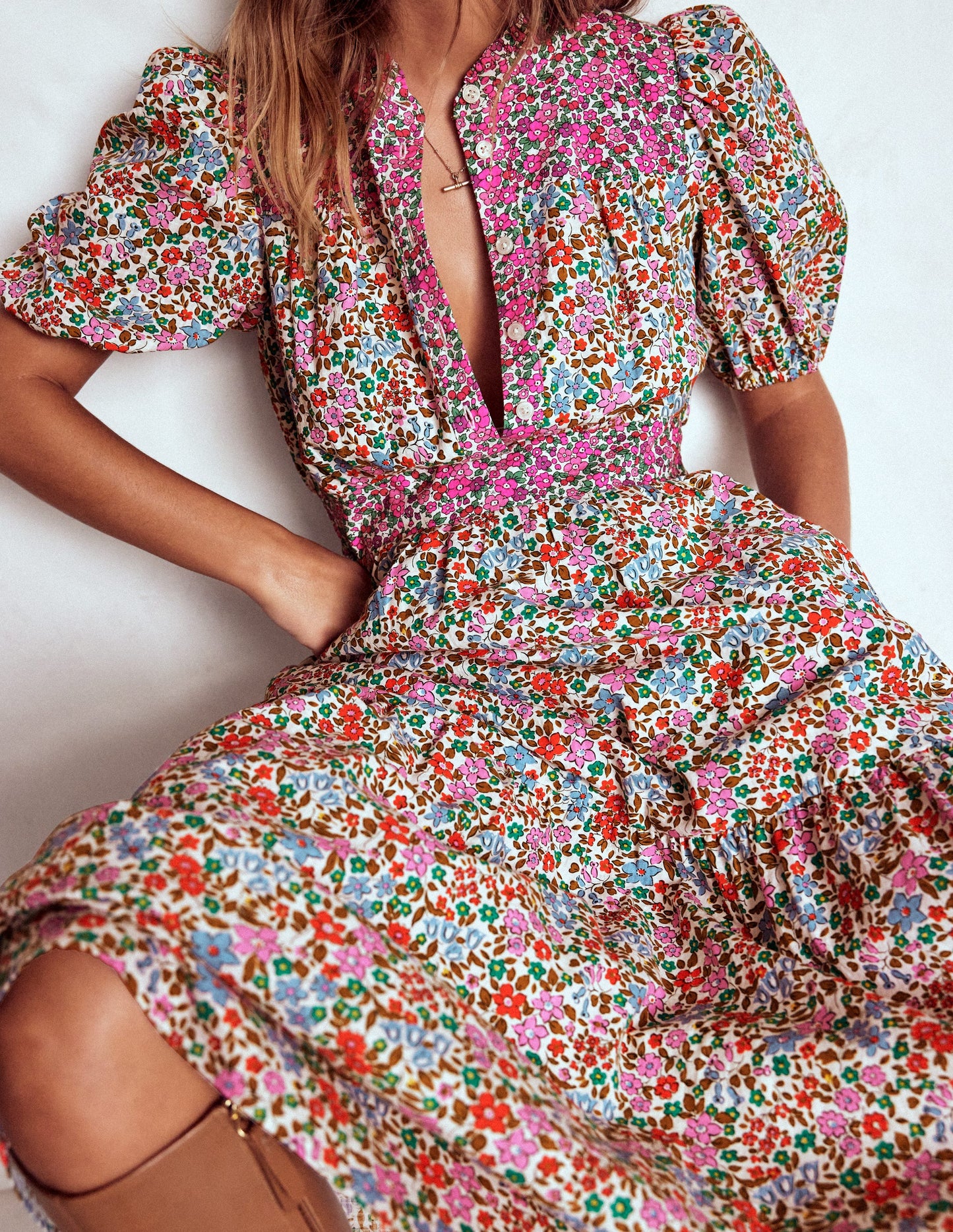 Beatrice Cotton Midi Dress-Multi, Flowerbed Cluster