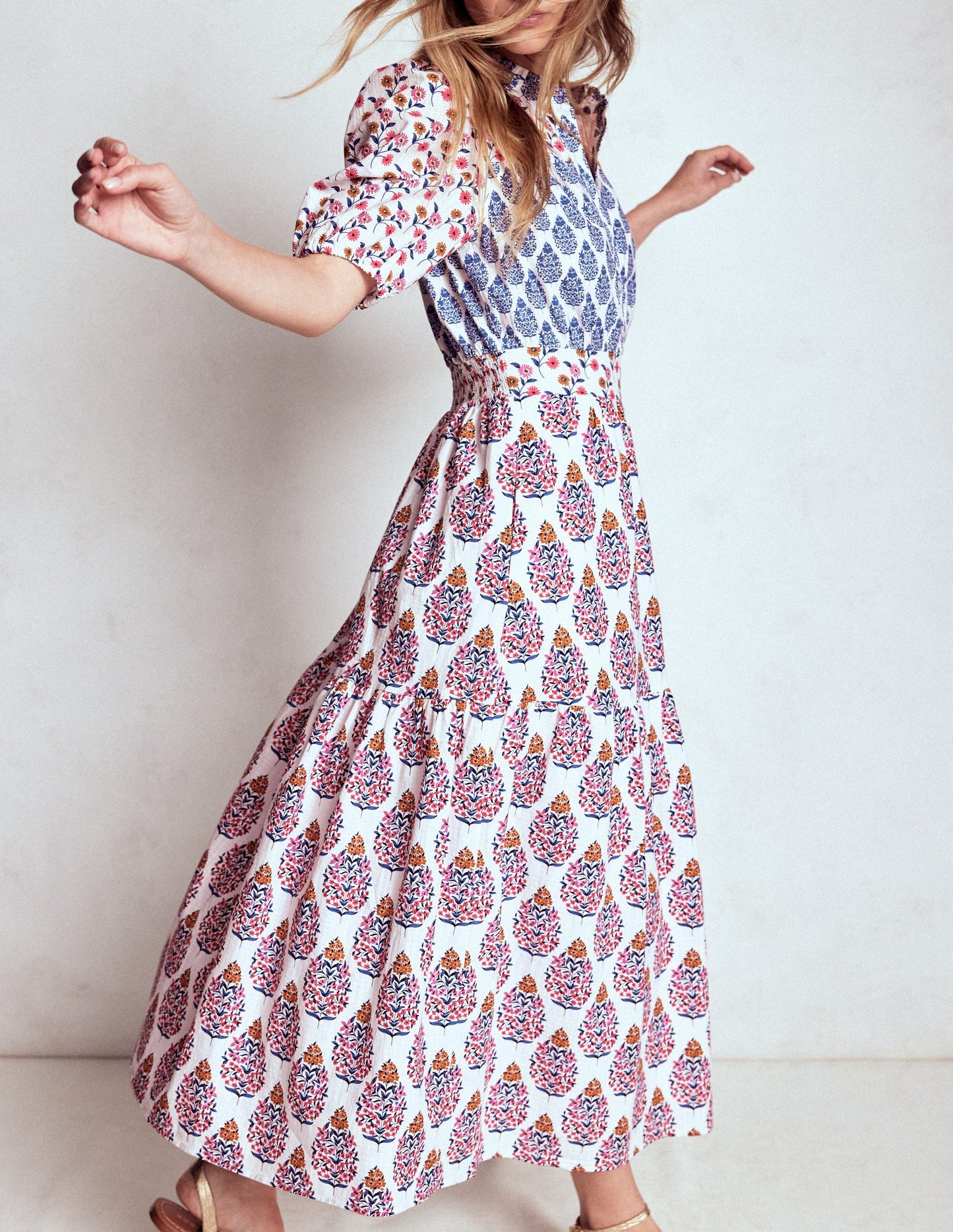 Beatrice Cotton Midi Dress-Multi, Wildflower Bouquet