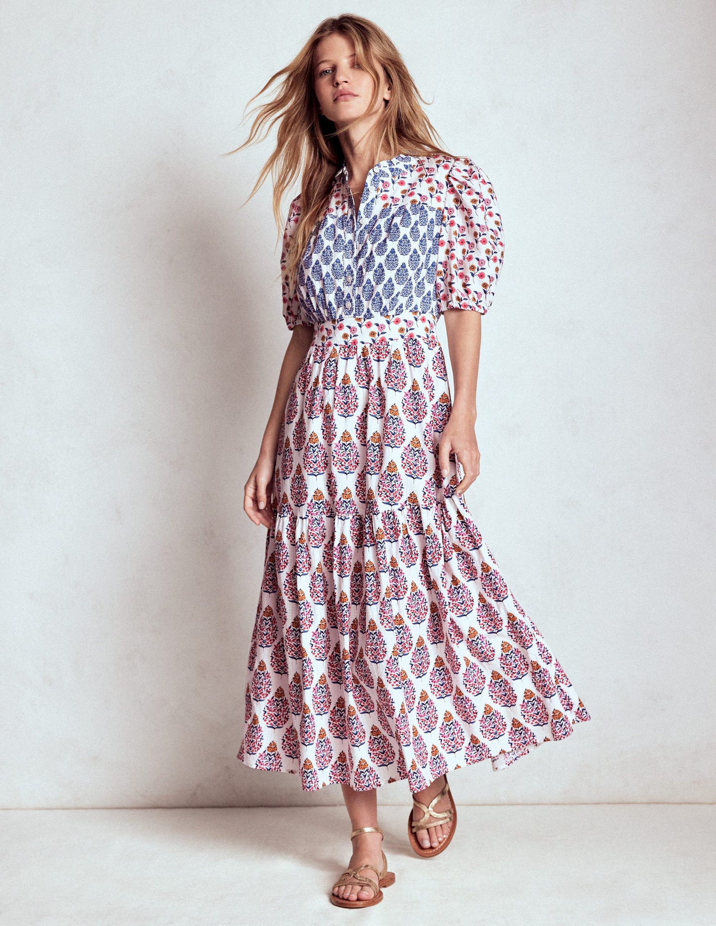 Beatrice Cotton Midi Dress-Multi, Wildflower Bouquet