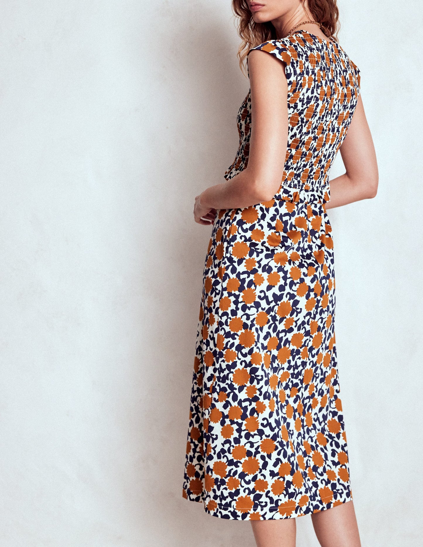 Carolina Smocked Midi Dress-Cognanc, Floweret Vine