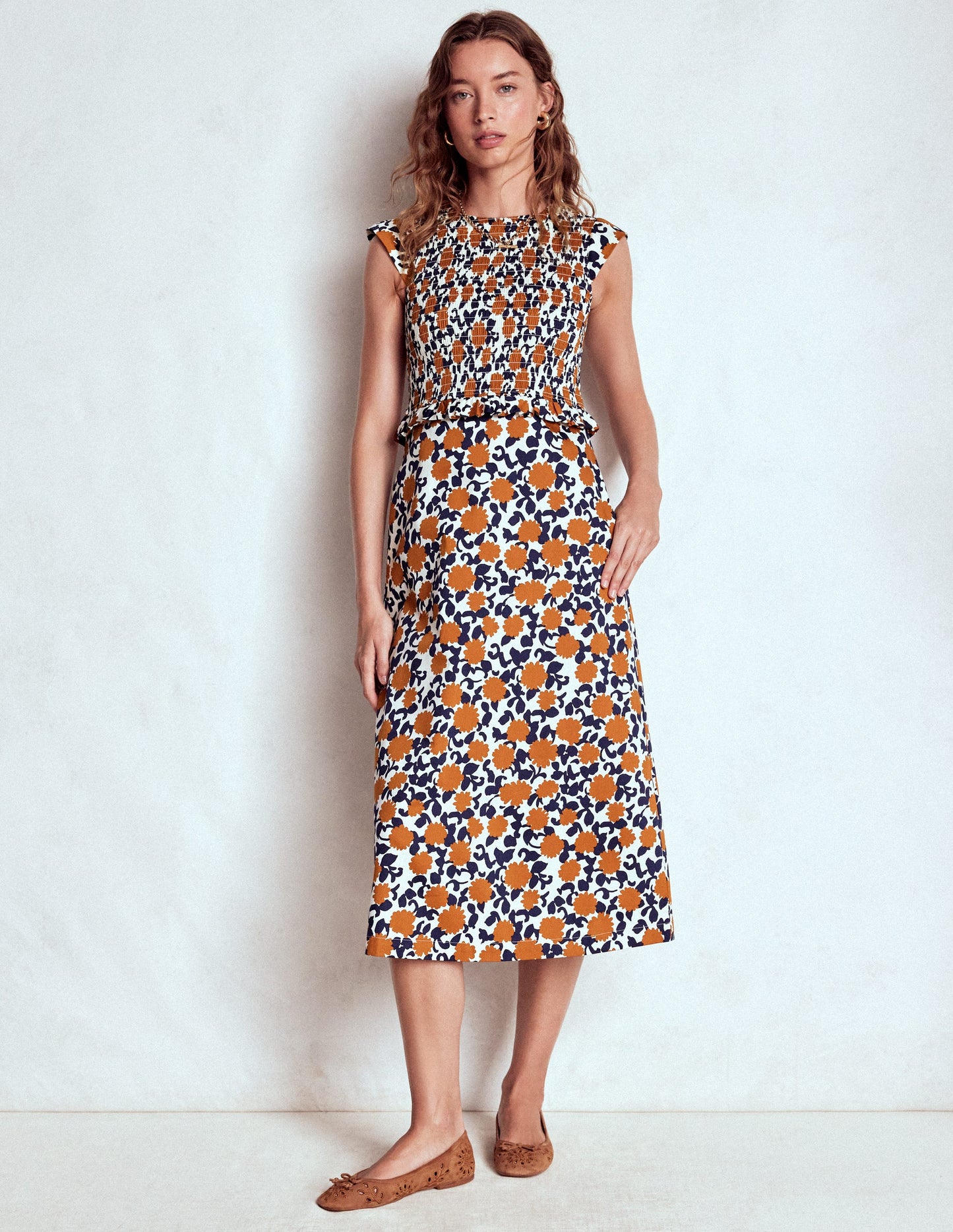 Carolina Smocked Midi Dress-Cognanc, Floweret Vine