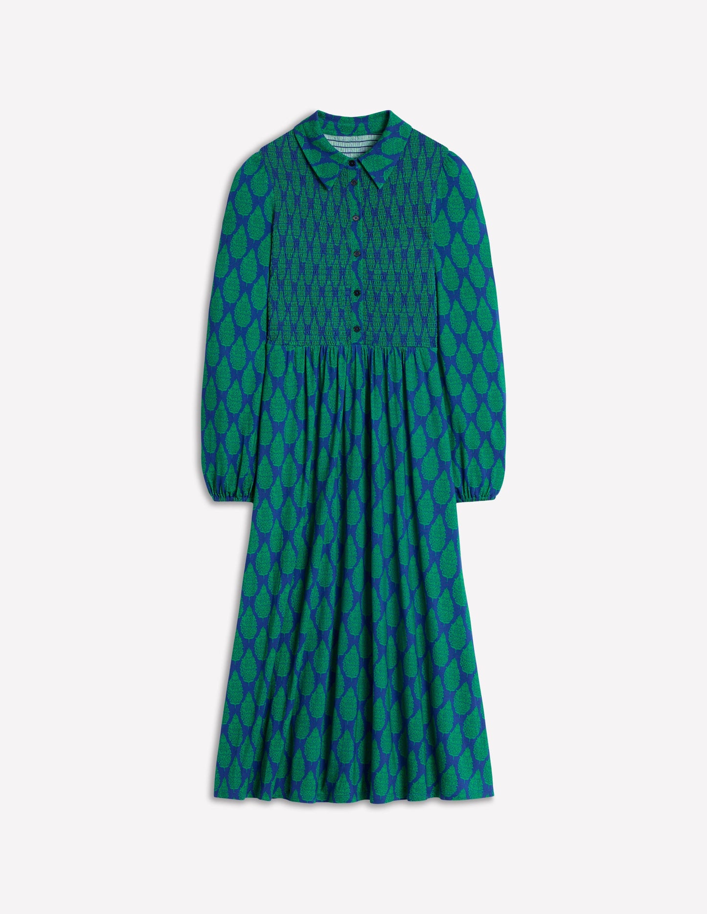 Smocked Jersey Shirt Dress-Blue, Wildflower Bouquet