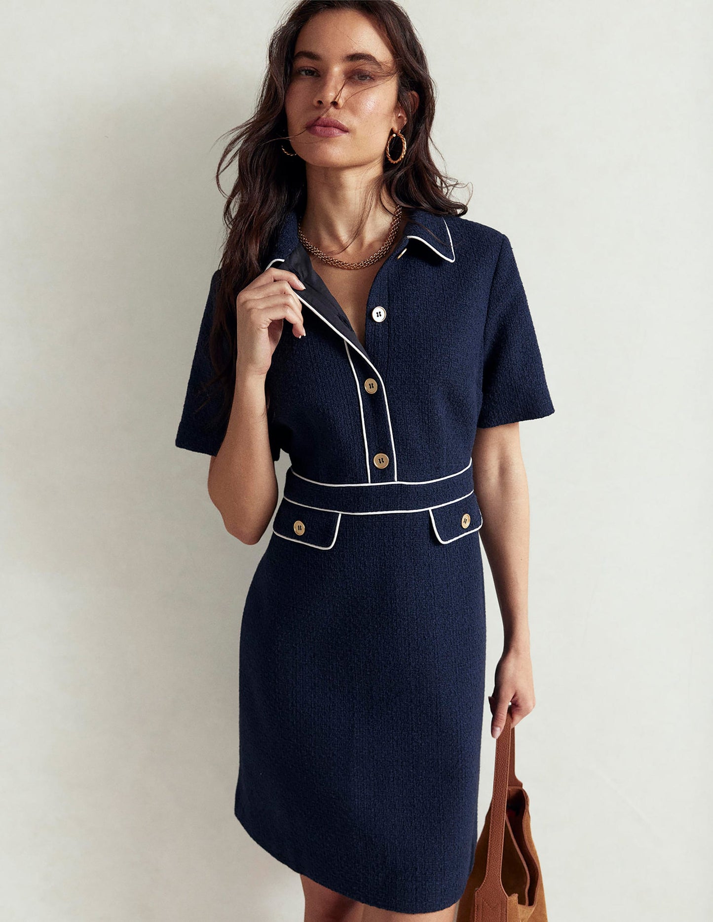 Eda Cotton Shift Dress-Navy