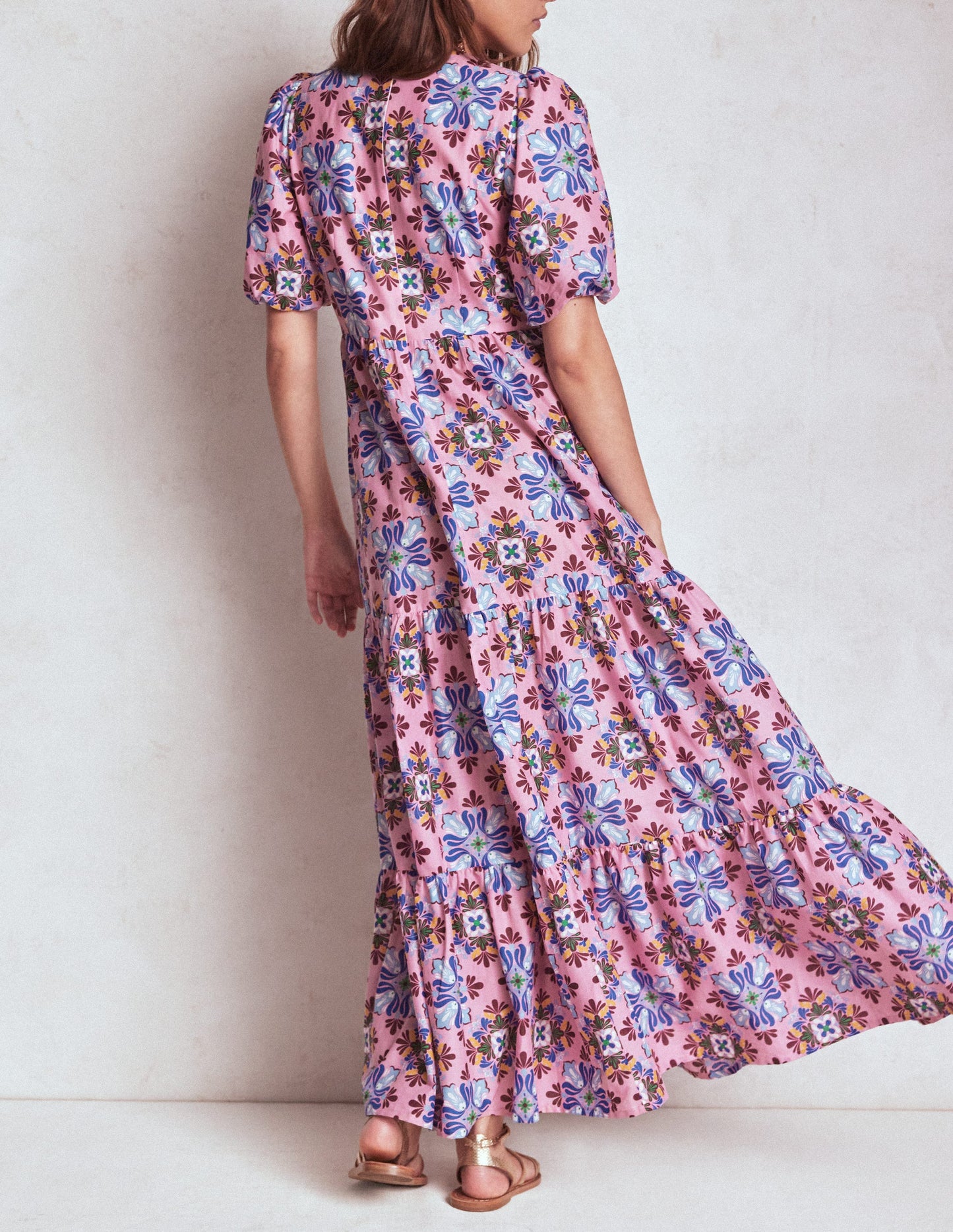 Tiered Poplin Dress-Formica Pink, Bloom Mosaic
