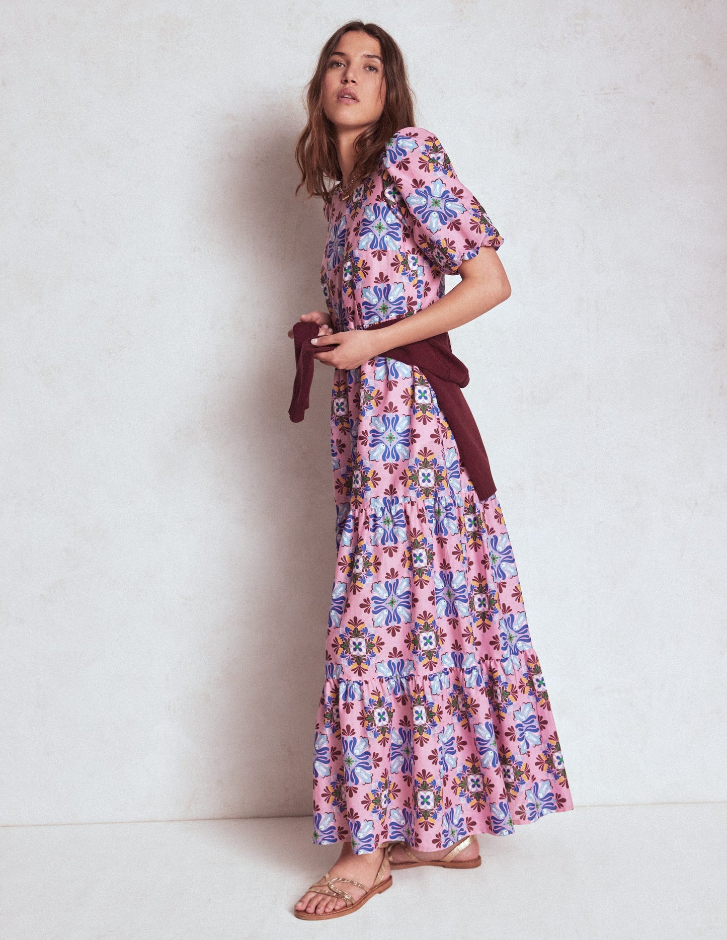 Tiered Poplin Dress-Formica Pink, Bloom Mosaic