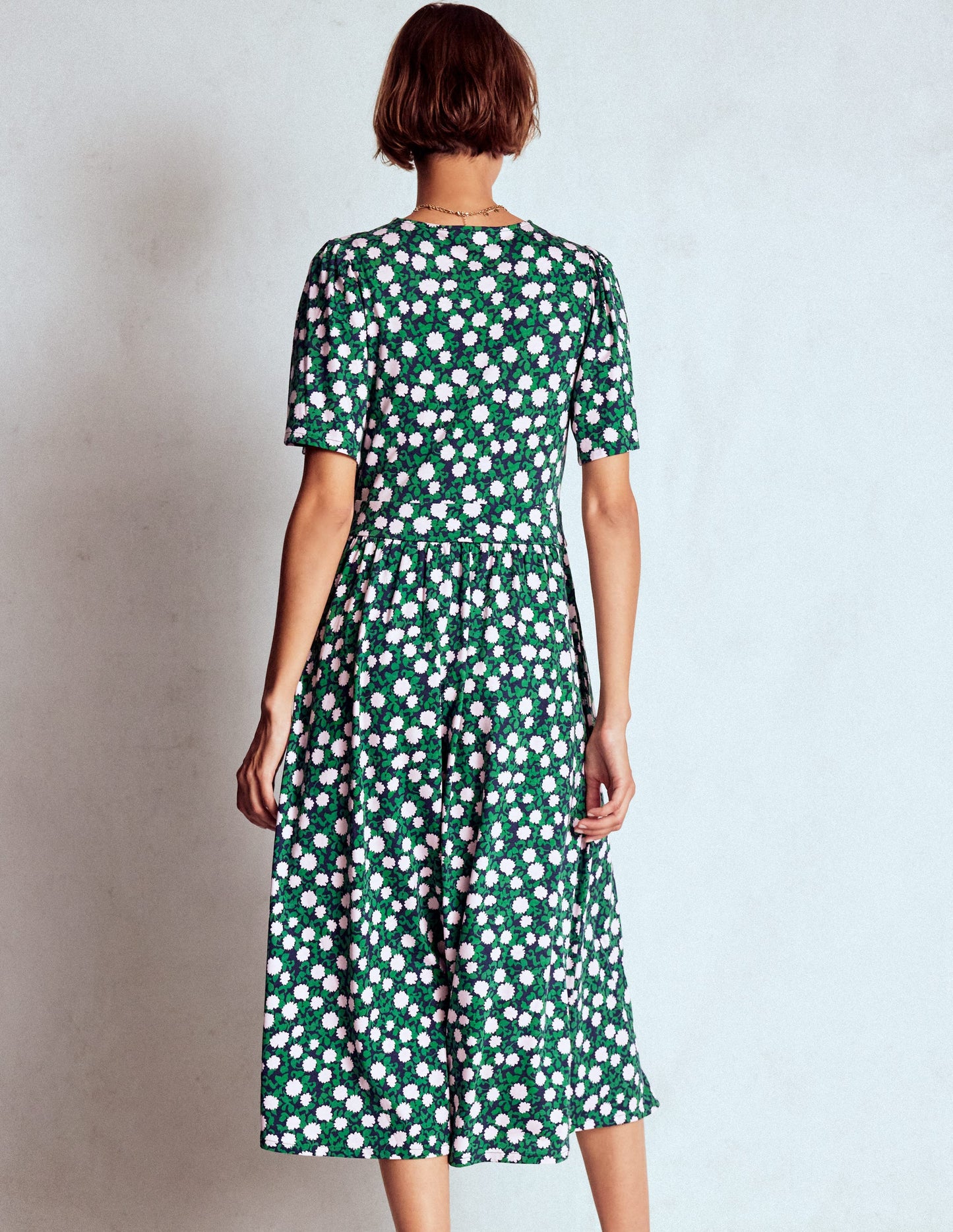 Louisa Jersey Midi Dress-Rich Emerald, Floweret Vine