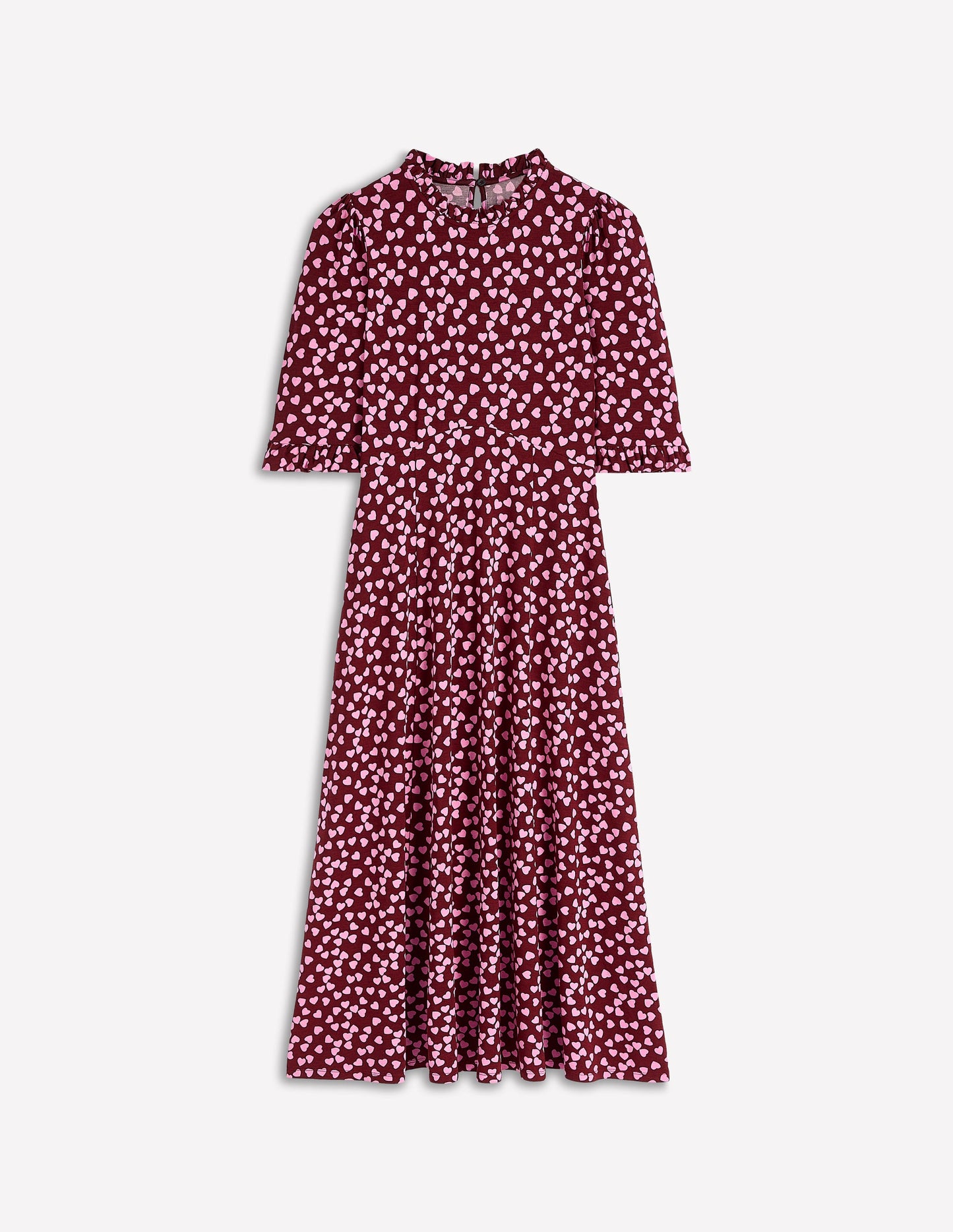 Ruffle Seamed Midi Dress-Chestnut, Heart Cascade
